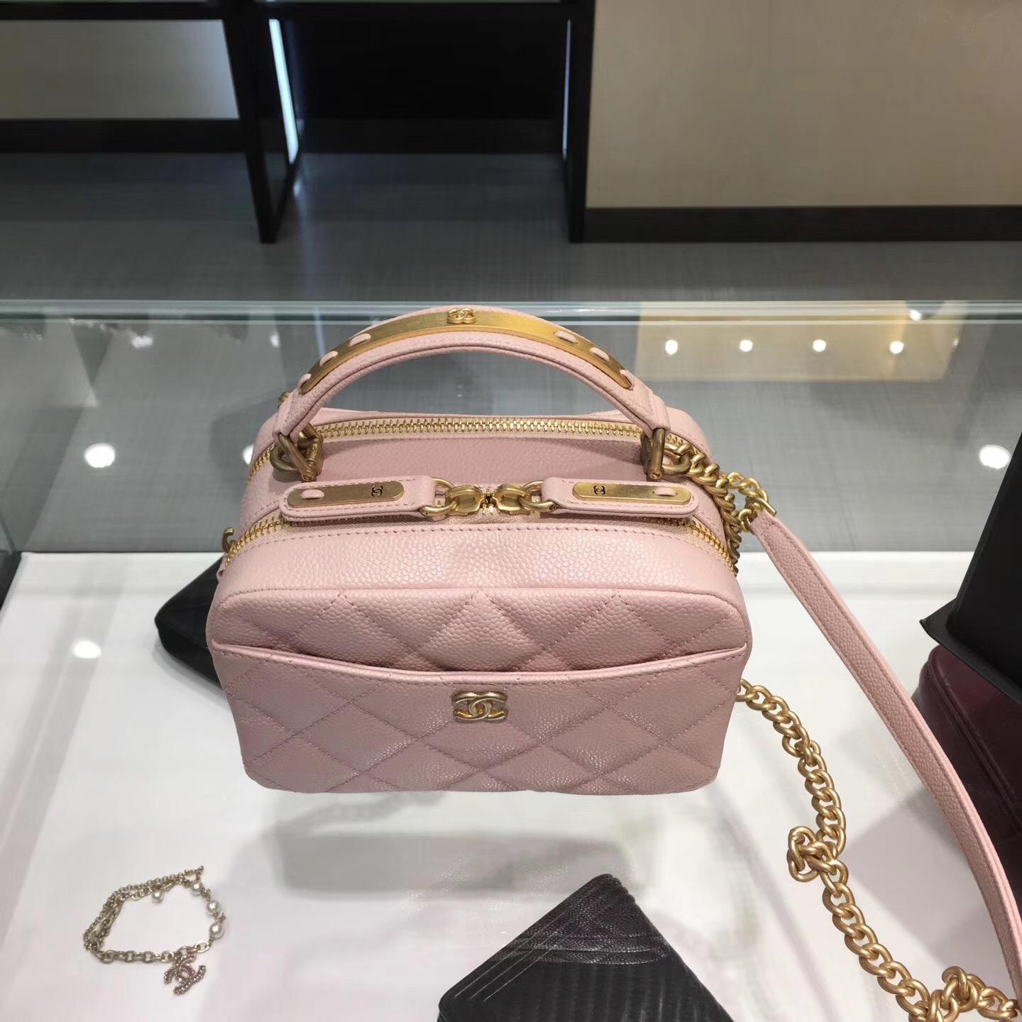 Chanel bowling bag保齡球包進口原廠粉色 小牛皮魚子醬紋