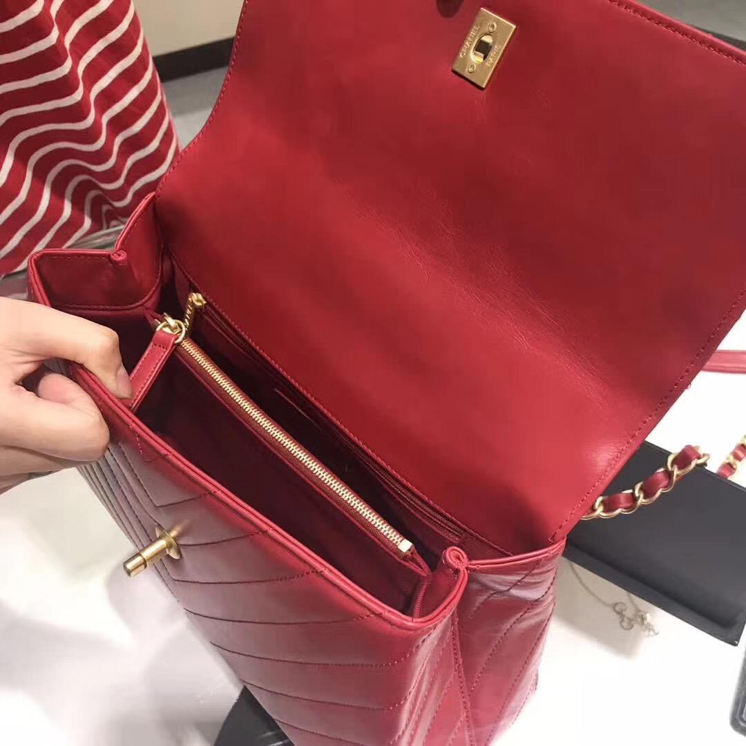 小香復古 红色油臘皮手提包coco handle bag 中號28cm