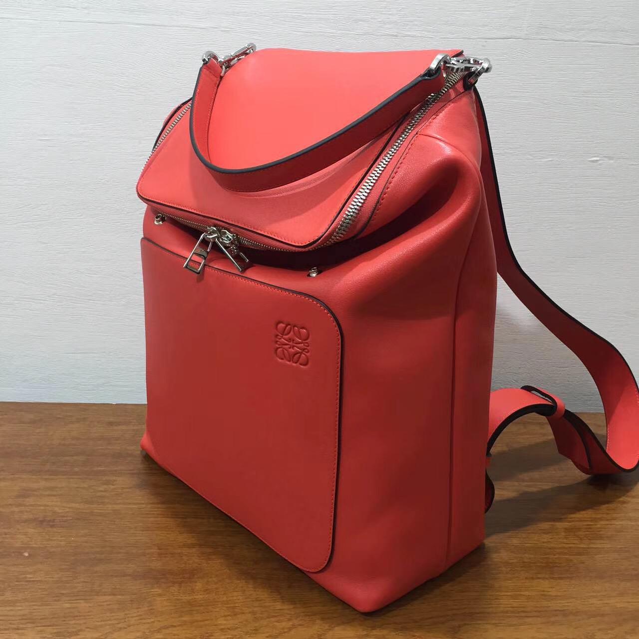 loewe 羅意威包包官網 Goya Backpack 橘红色 經典小牛皮 Goya背包