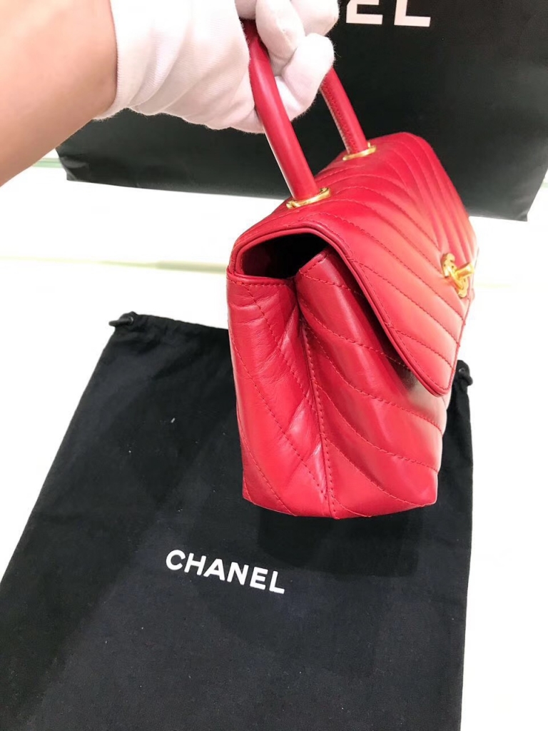 小香復古手提包coco handle bag 小號23cm油臘皮手袋 紅色
