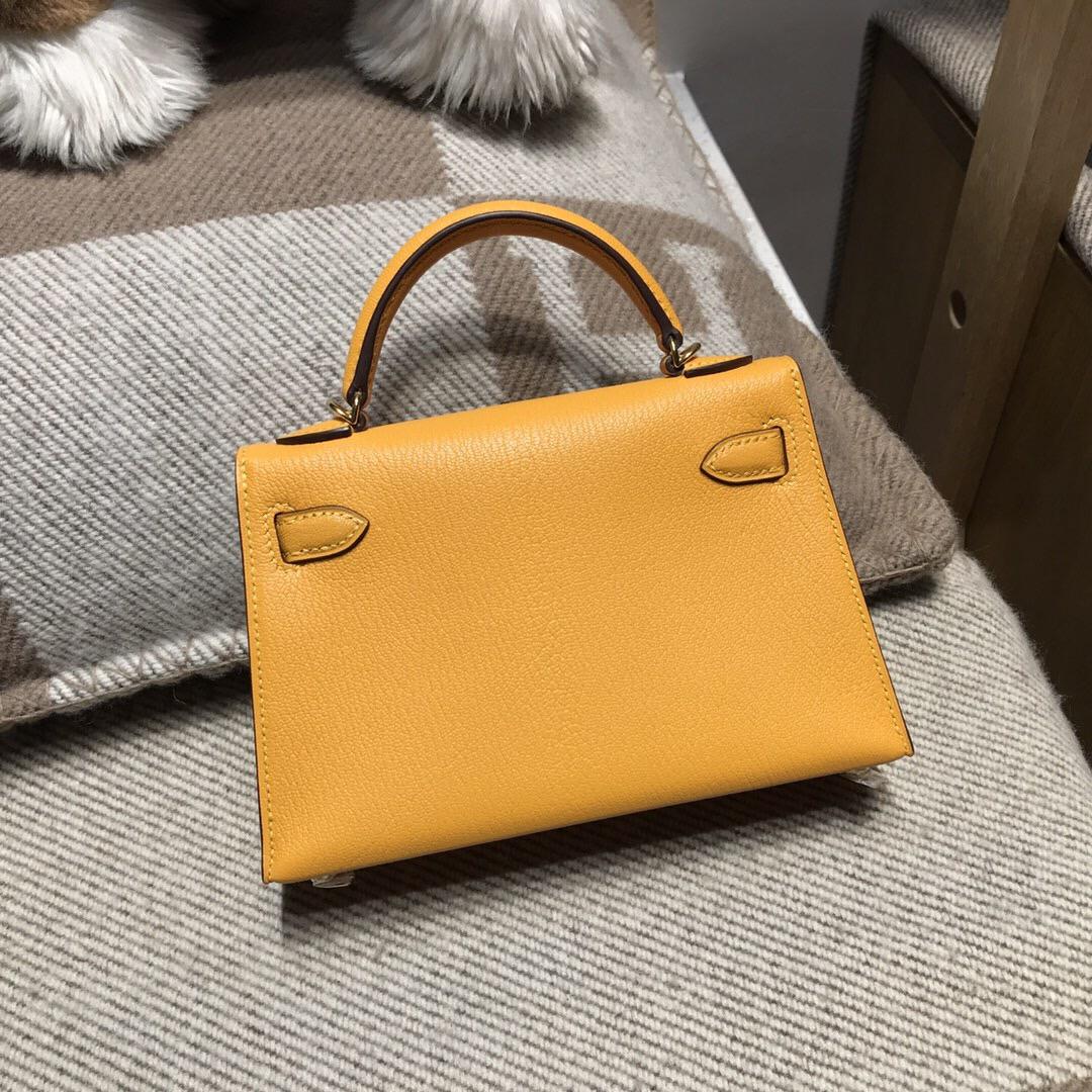 愛馬仕迷妳2代凱莉包Hermes Mini kelly 2代 20cm 山羊皮 9D湖泊黄色金扣