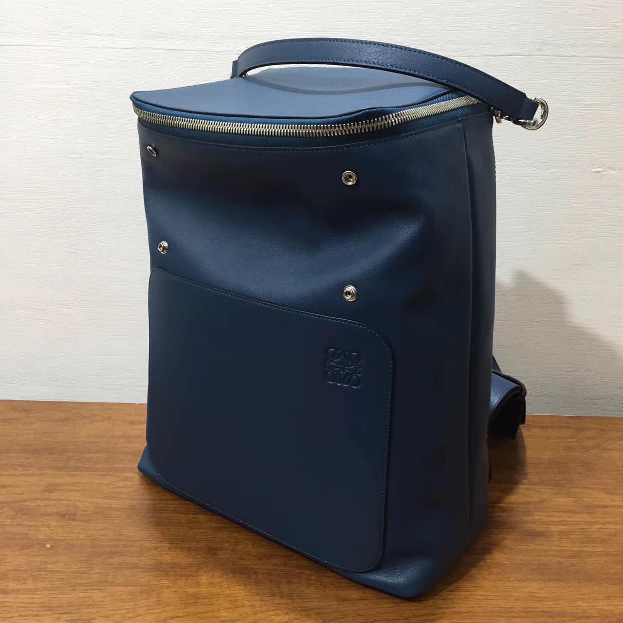 loewe羅意威Goya Backpack bag 蓝色 小牛皮 Goya男士双肩背包