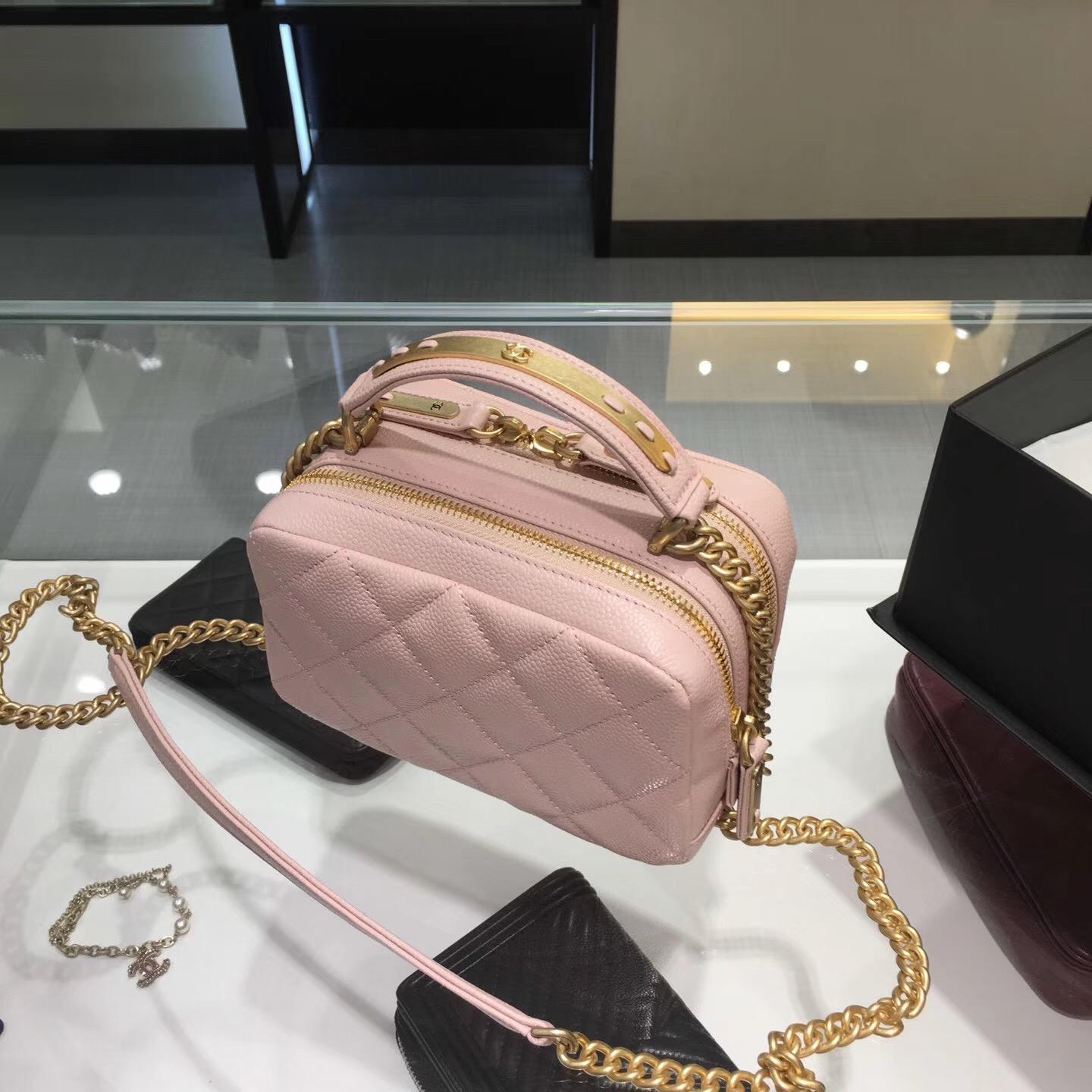 Chanel bowling bag保齡球包進口原廠粉色 小牛皮魚子醬紋