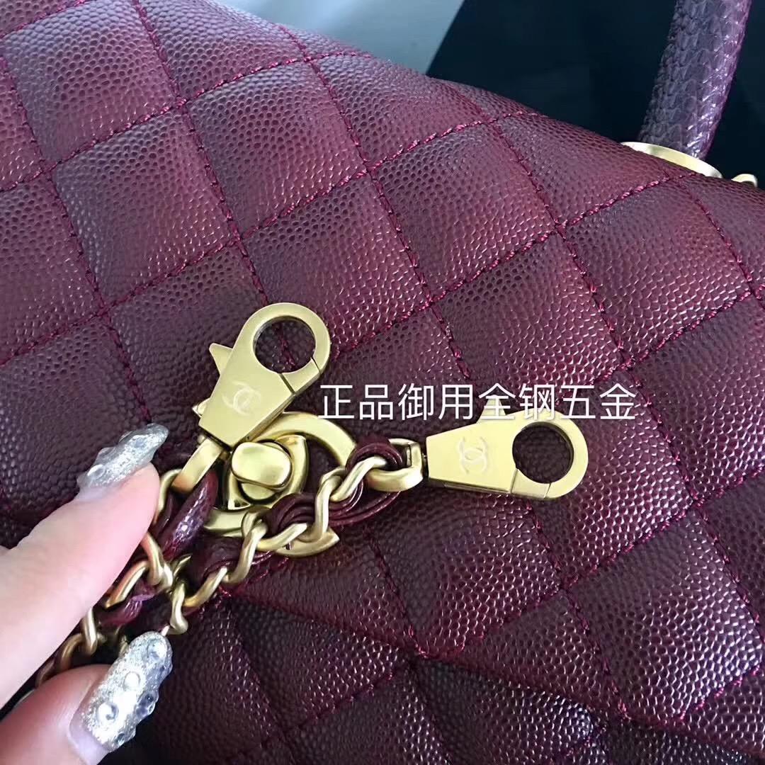 小香復古手提包coco handle bag 小號23cm 小牛皮酒紅色 蜥蜴皮手柄