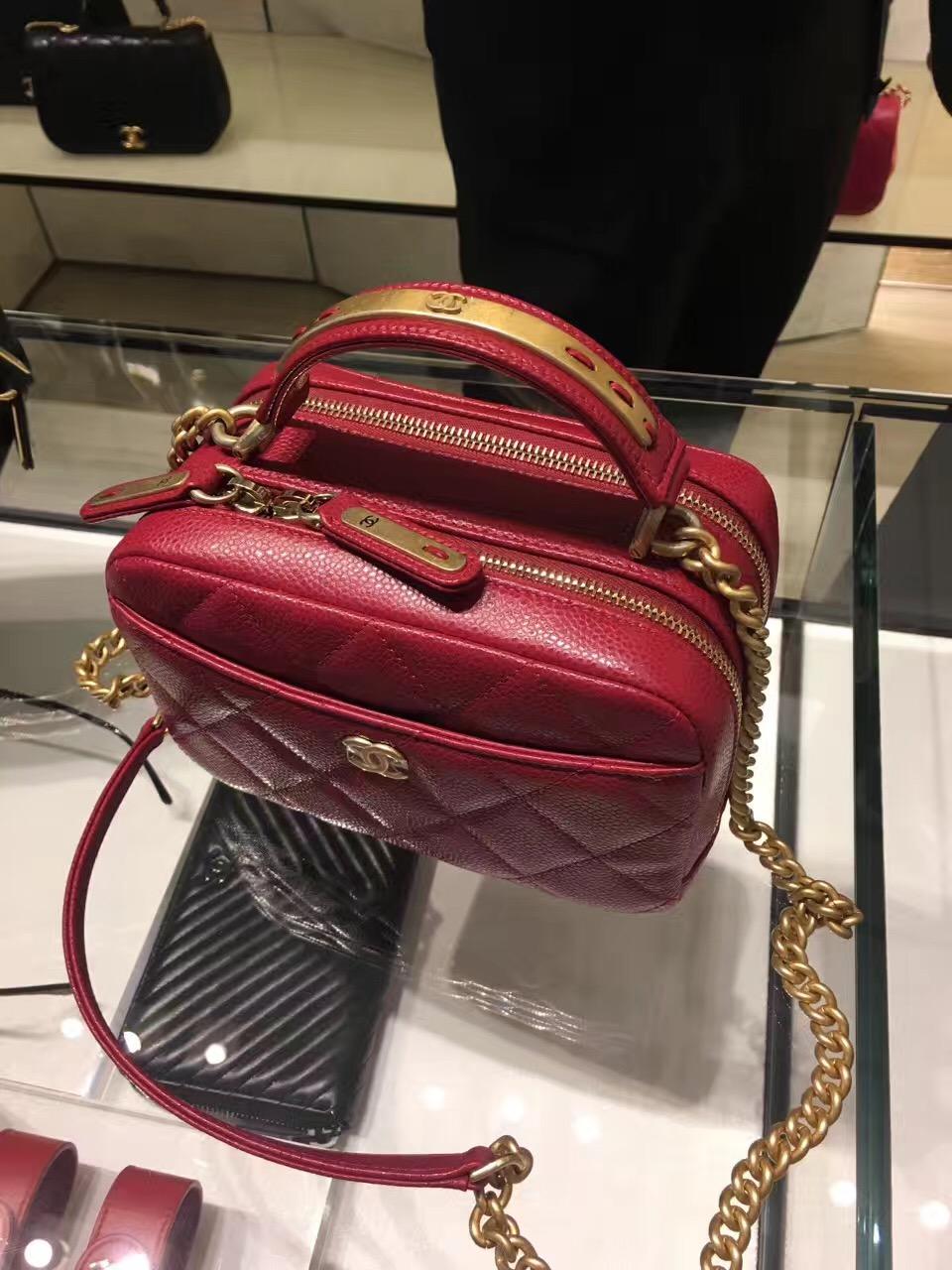 Chanel bowling bag 2017款小號保齡球包 大紅色 小牛皮魚子醬紋