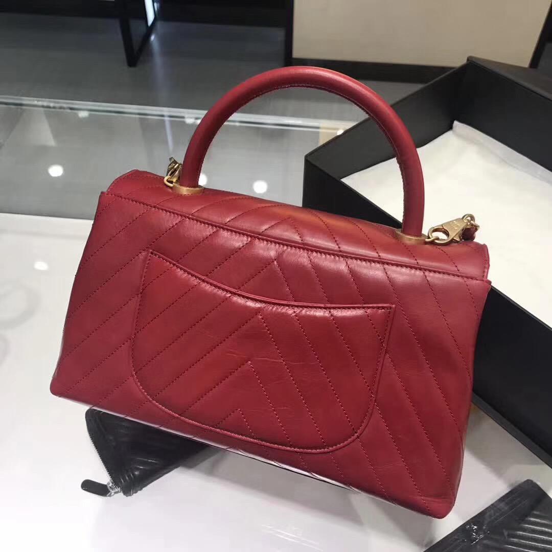 小香復古 红色油臘皮手提包coco handle bag 中號28cm