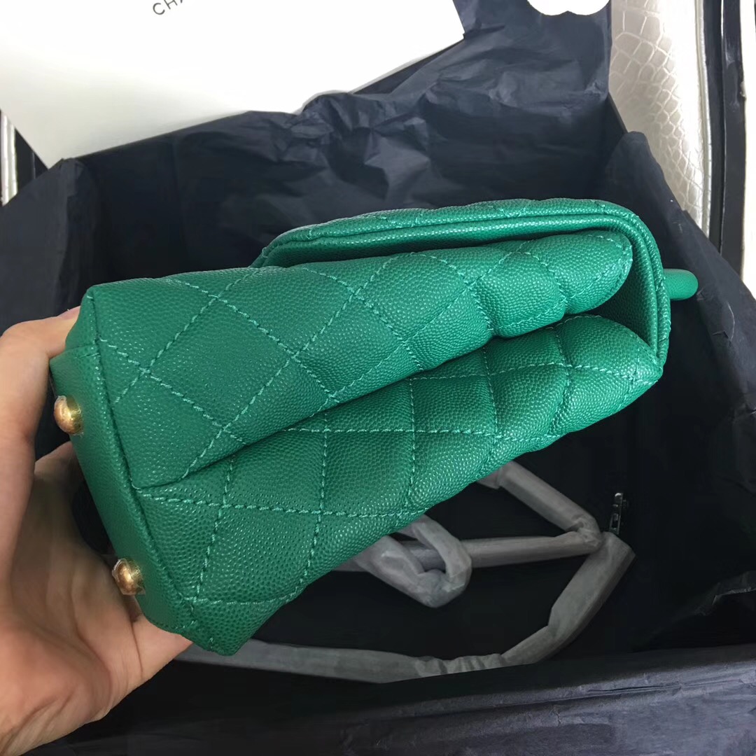coco handle bag 小號23cm 小牛皮魚子醬绿色 小香復古手提包