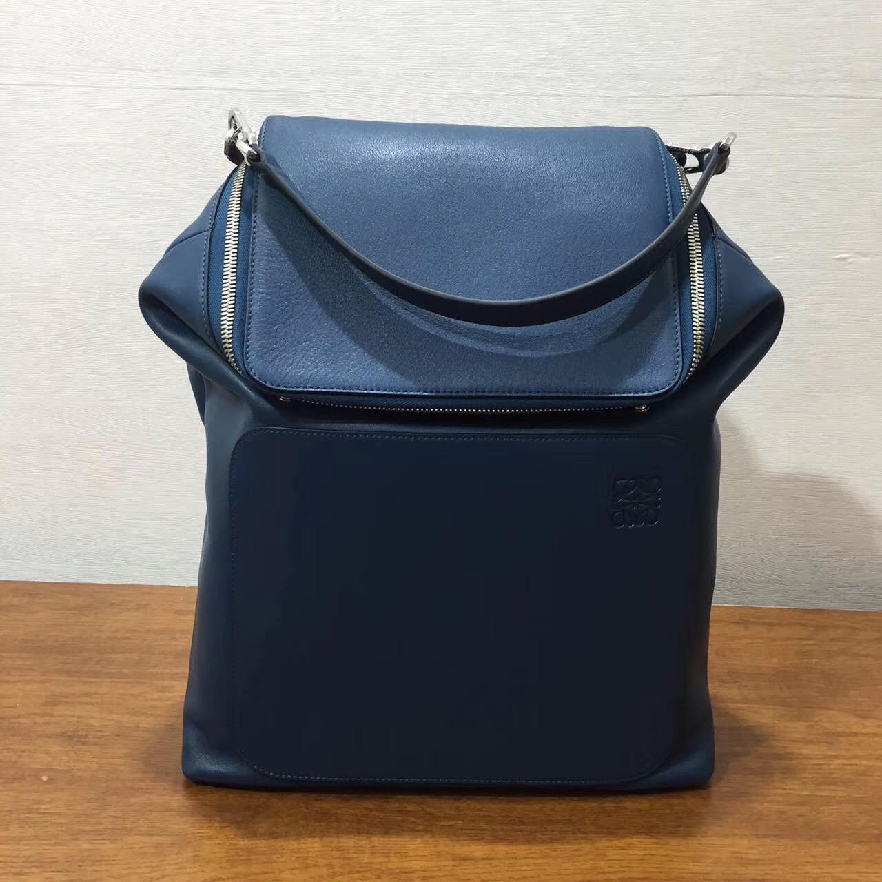 loewe羅意威Goya Backpack bag 蓝色 小牛皮 Goya男士双肩背包