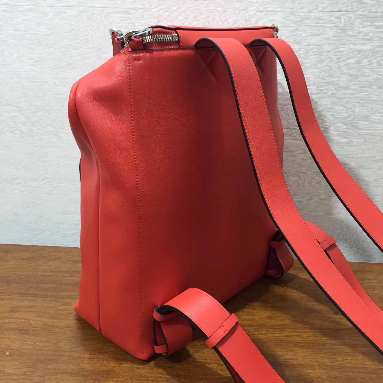 loewe 羅意威包包官網 Goya Backpack 橘红色 經典小牛皮 Goya背包