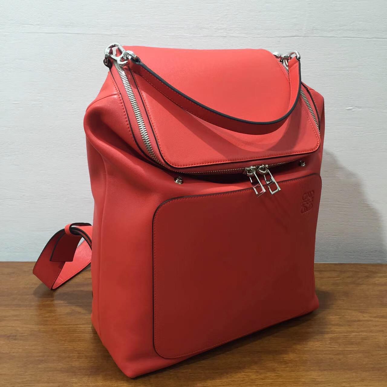 loewe 羅意威包包官網 Goya Backpack 橘红色 經典小牛皮 Goya背包