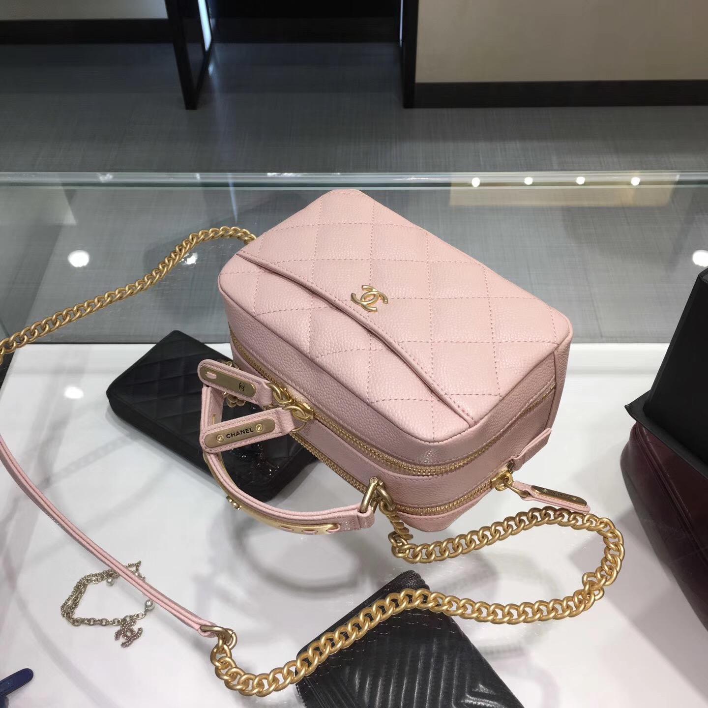 Chanel bowling bag保齡球包進口原廠粉色 小牛皮魚子醬紋