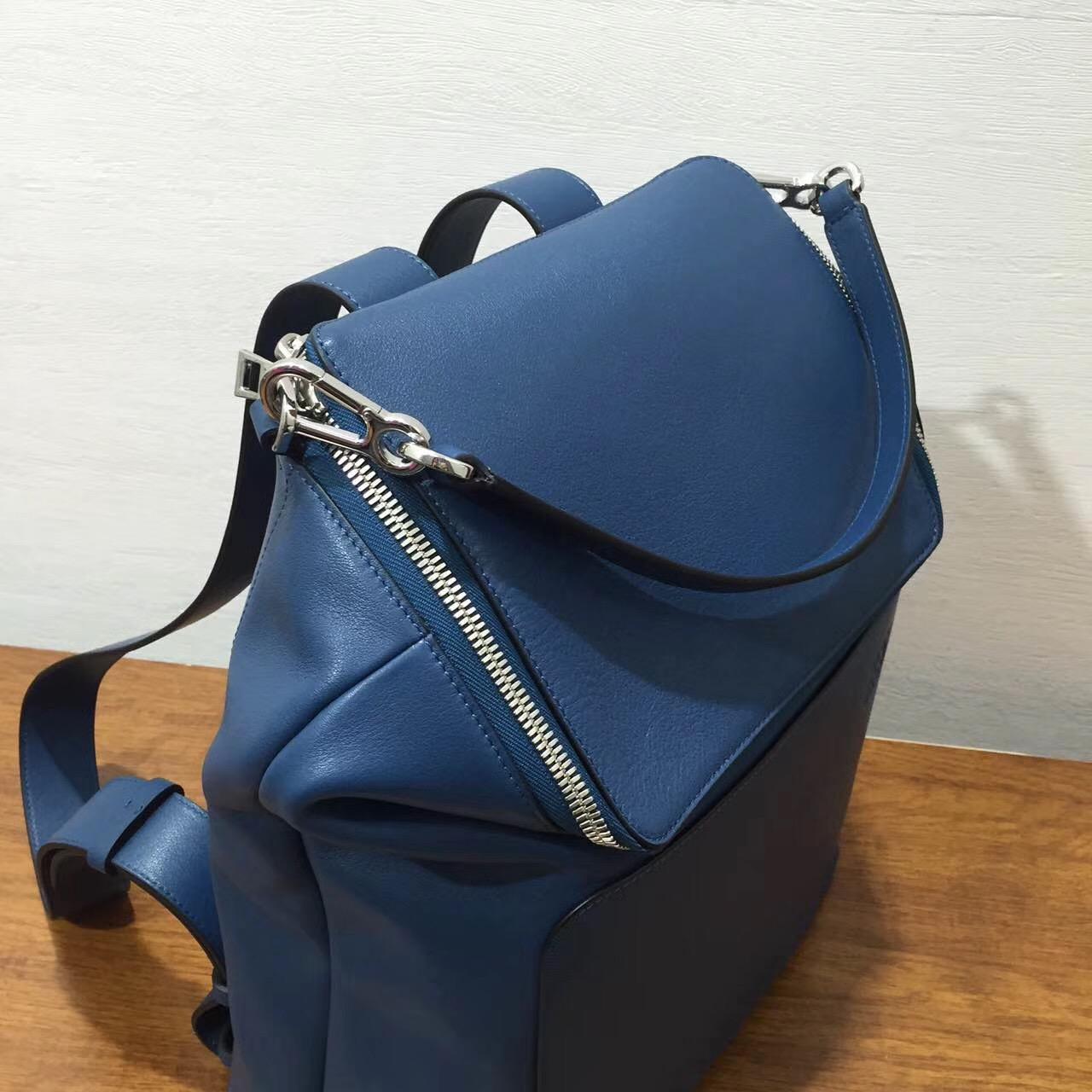 loewe羅意威Goya Backpack bag 蓝色 小牛皮 Goya男士双肩背包