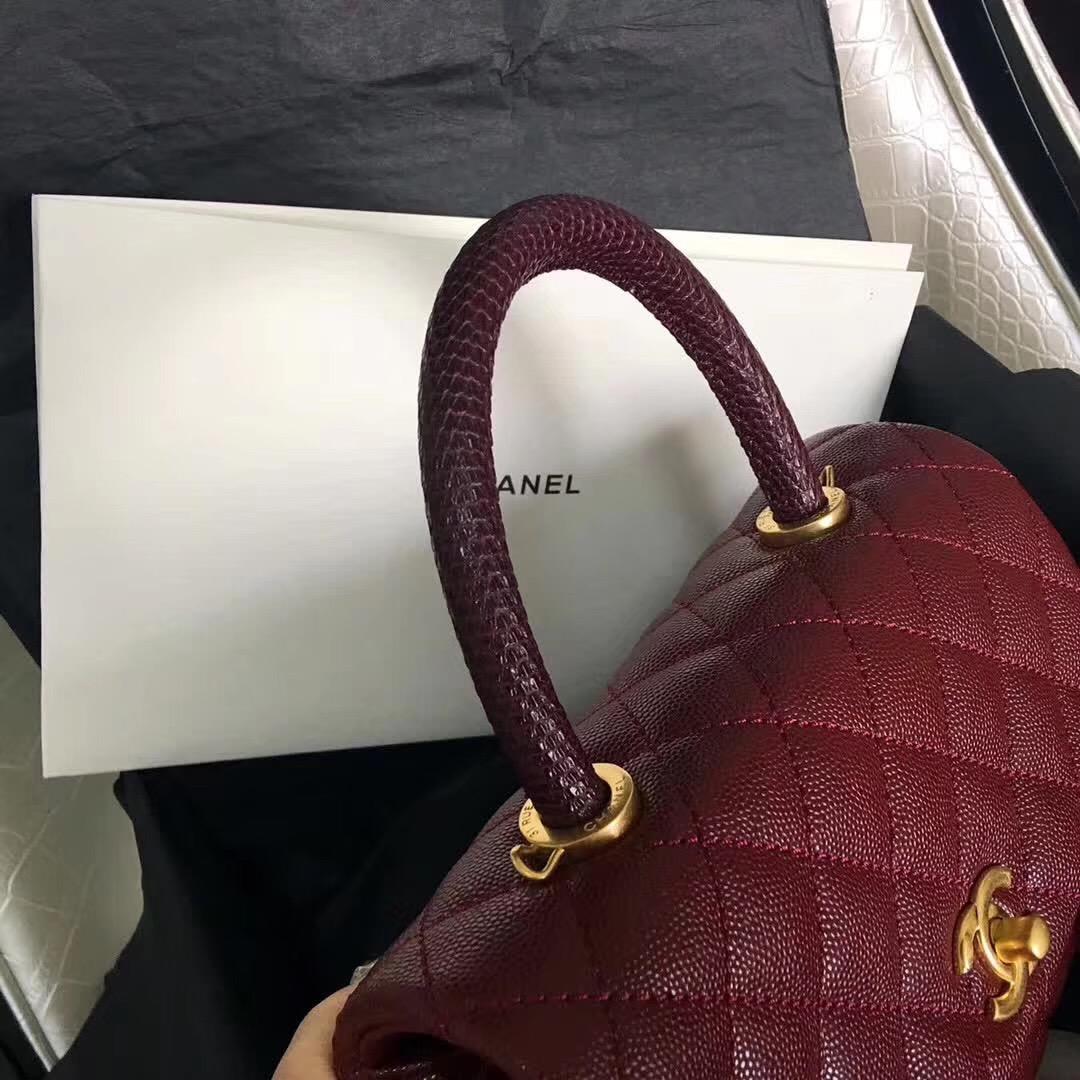 小香復古手提包coco handle bag 小號23cm 小牛皮酒紅色 蜥蜴皮手柄