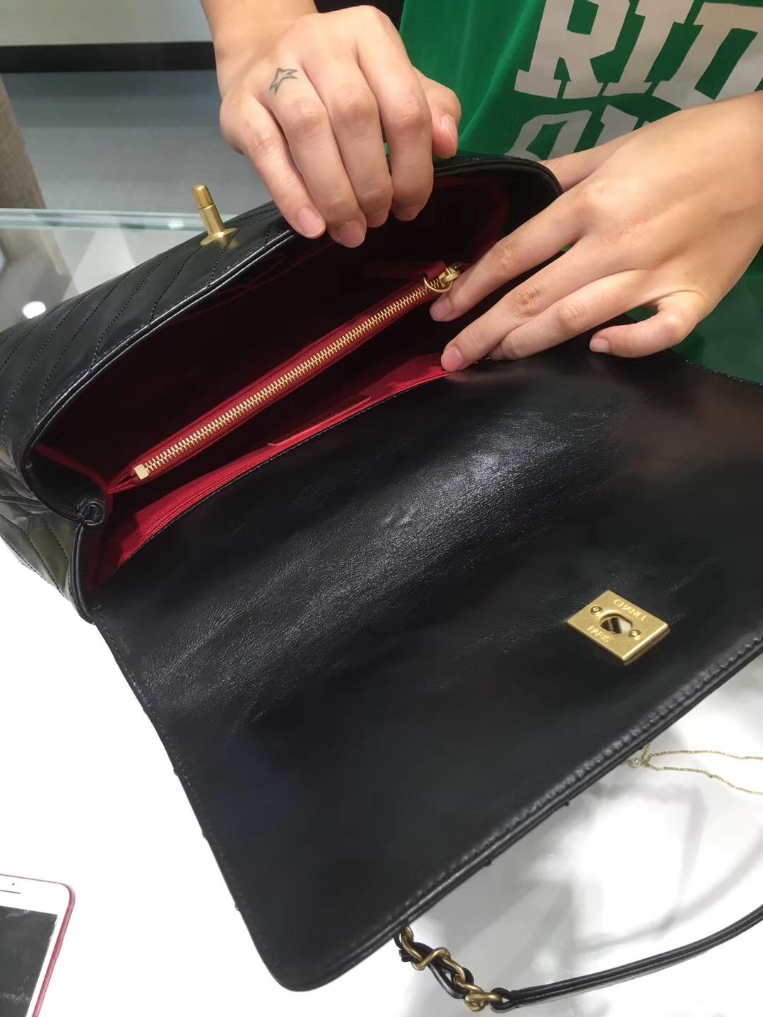 小香復古 黑色油臘皮手提包 coco handle bag 中號28cm