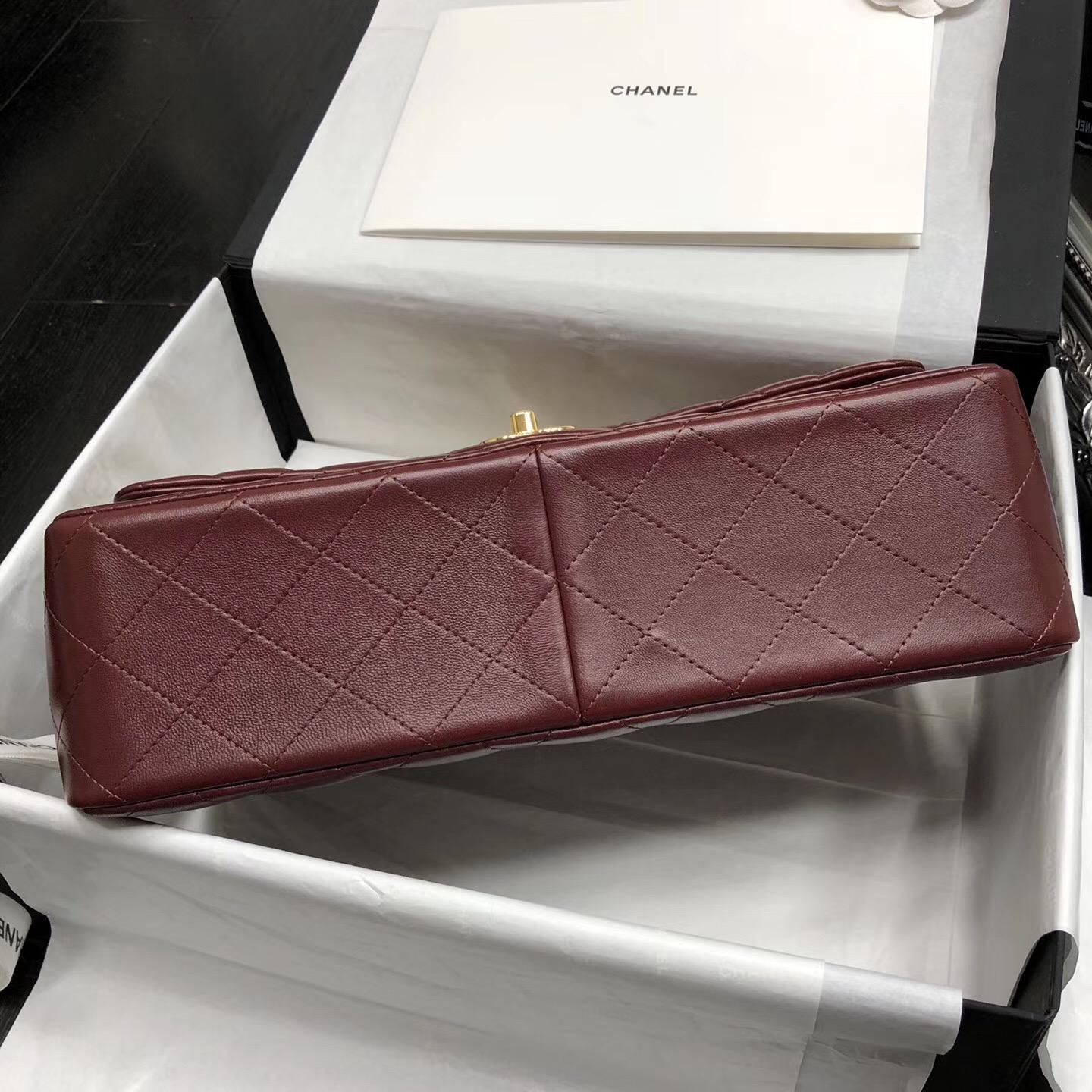 Chane. Classic Flap Bag A58600大號經典口蓋包 酒红色小羊皮