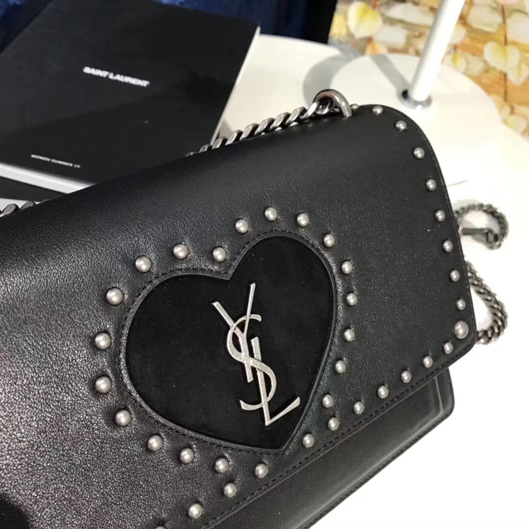 Saint Laurent 中號SUNSET MONOGRAM黑色真皮包 釘釘黑色心型