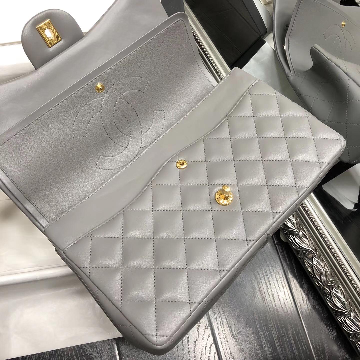 Chane. Classic Flap Bag A58600 大號經典口蓋包 灰色小羊皮
