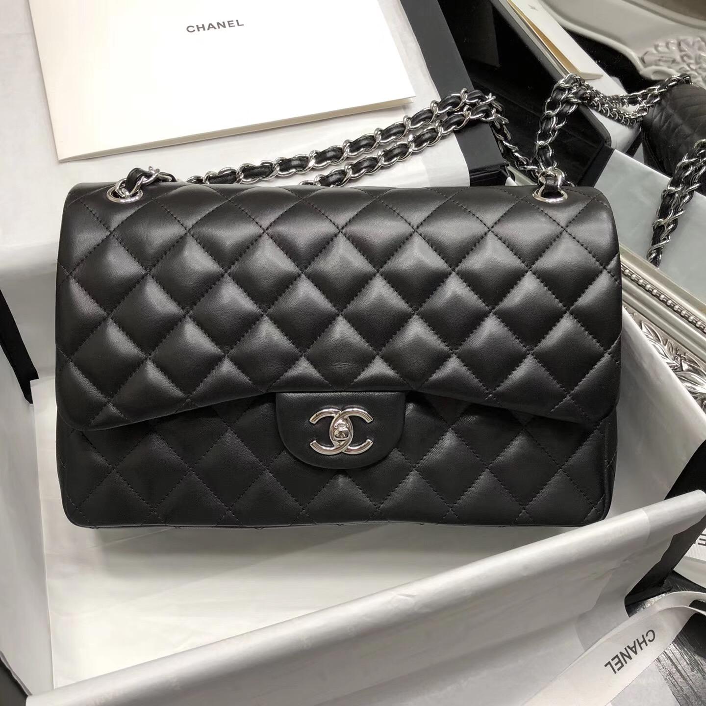 Chane. Classic Flap Bag A58600大號經典口蓋包 黑色小羊皮