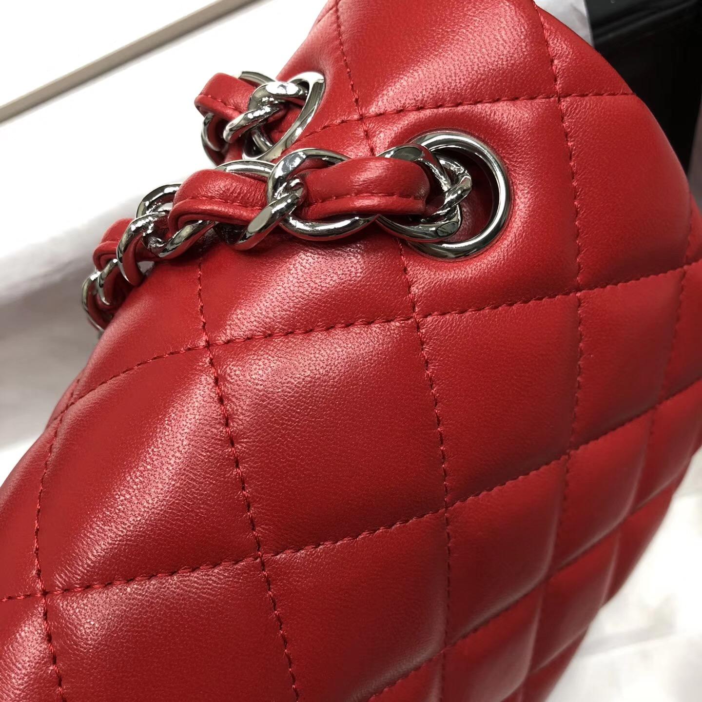 Chane. Classic Flap Bag A58600大號經典口蓋包 红色小羊皮金色