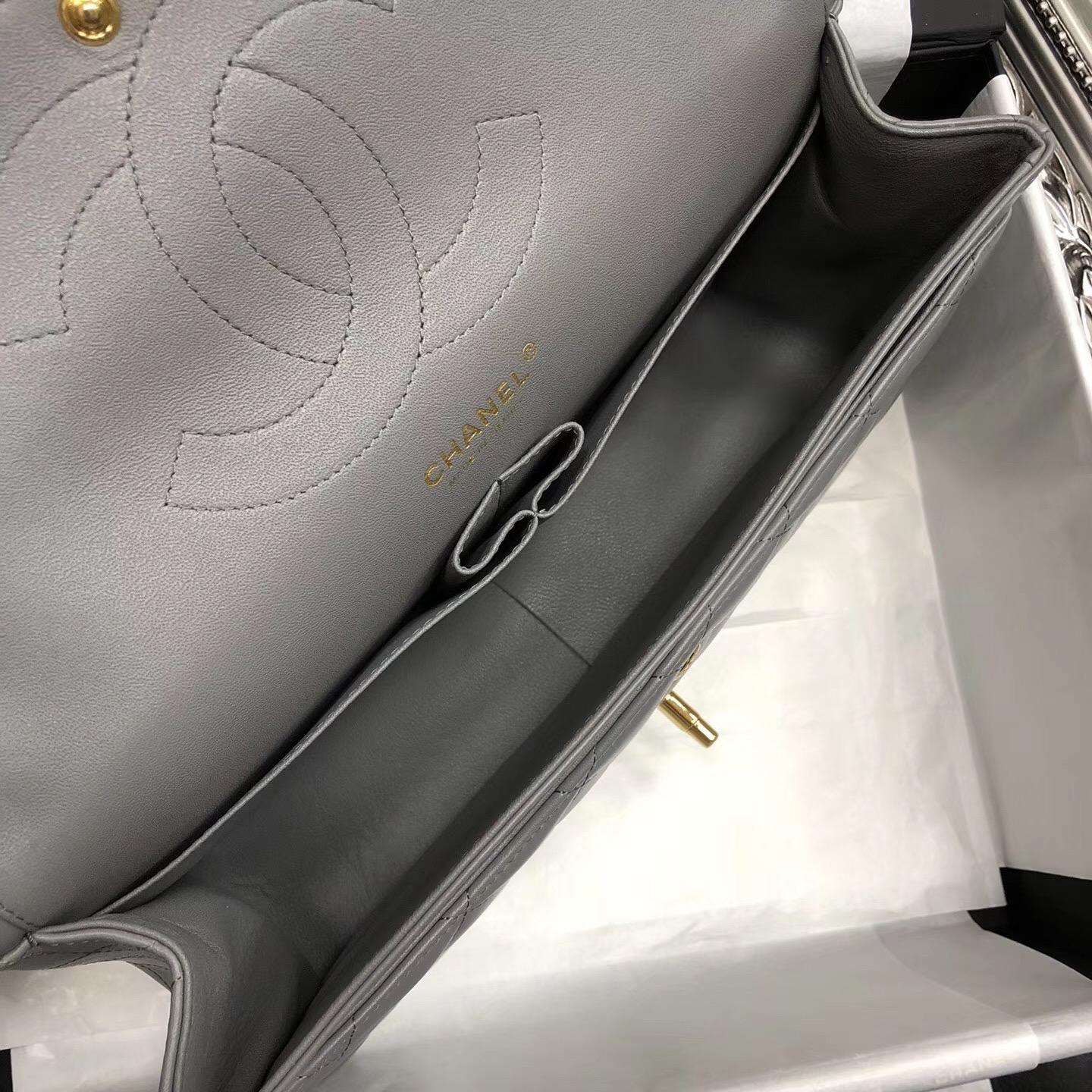 Chane. Classic Flap Bag A58600 大號經典口蓋包 灰色小羊皮