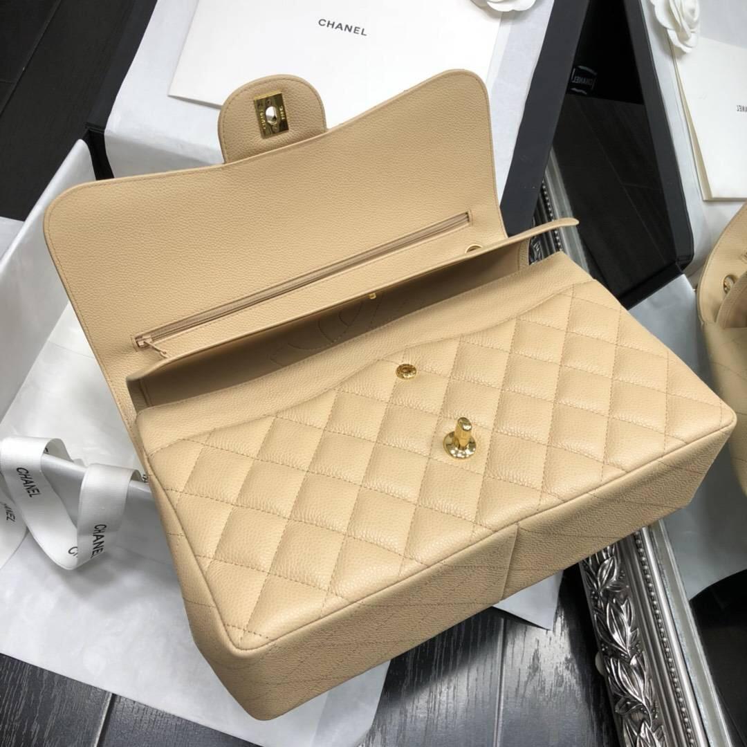 Chane.' Classic Flap Bag A58600大號口蓋包 杏色顆粒小牛皮