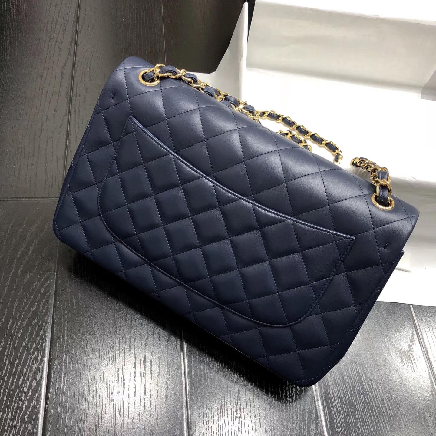 Chane. Classic Flap Bag A58600大號經典口蓋包 海軍藍色小羊皮