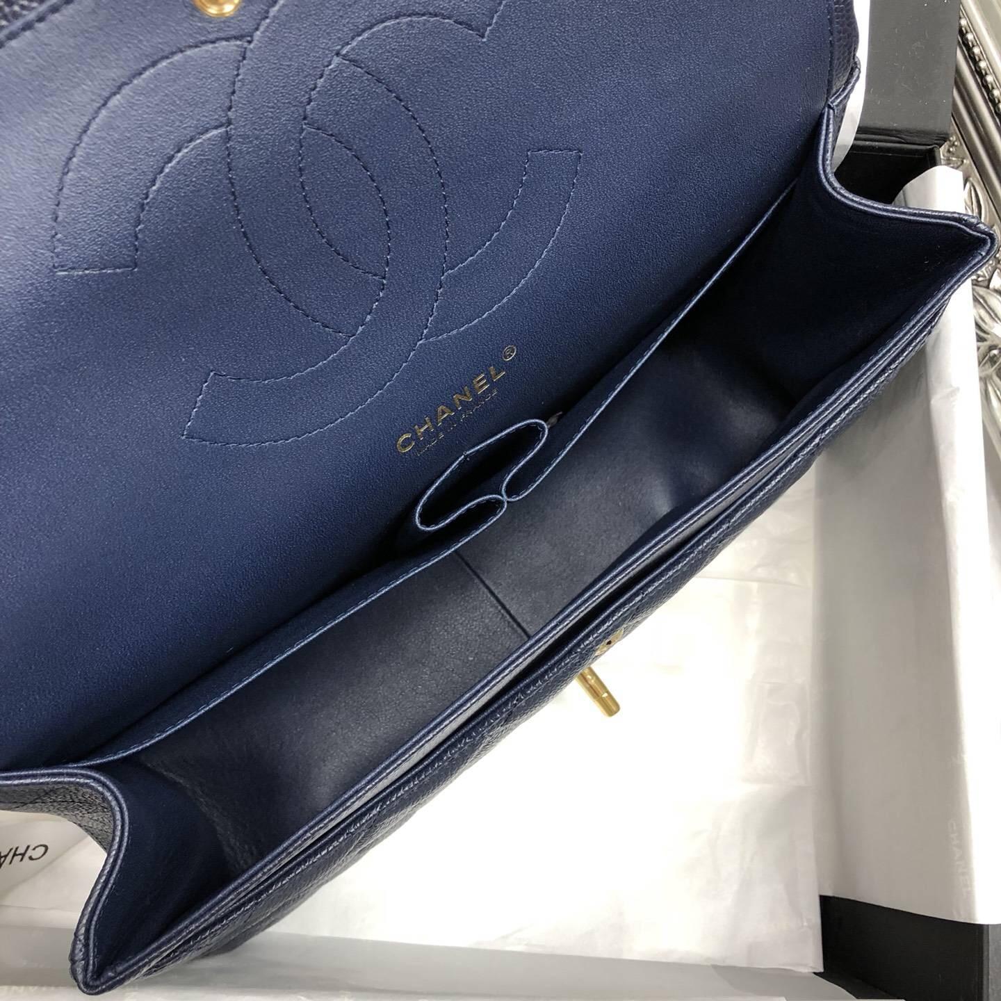 Chane.' Classic Flap Bag A58600大號口蓋包 海軍藍色顆粒小牛皮