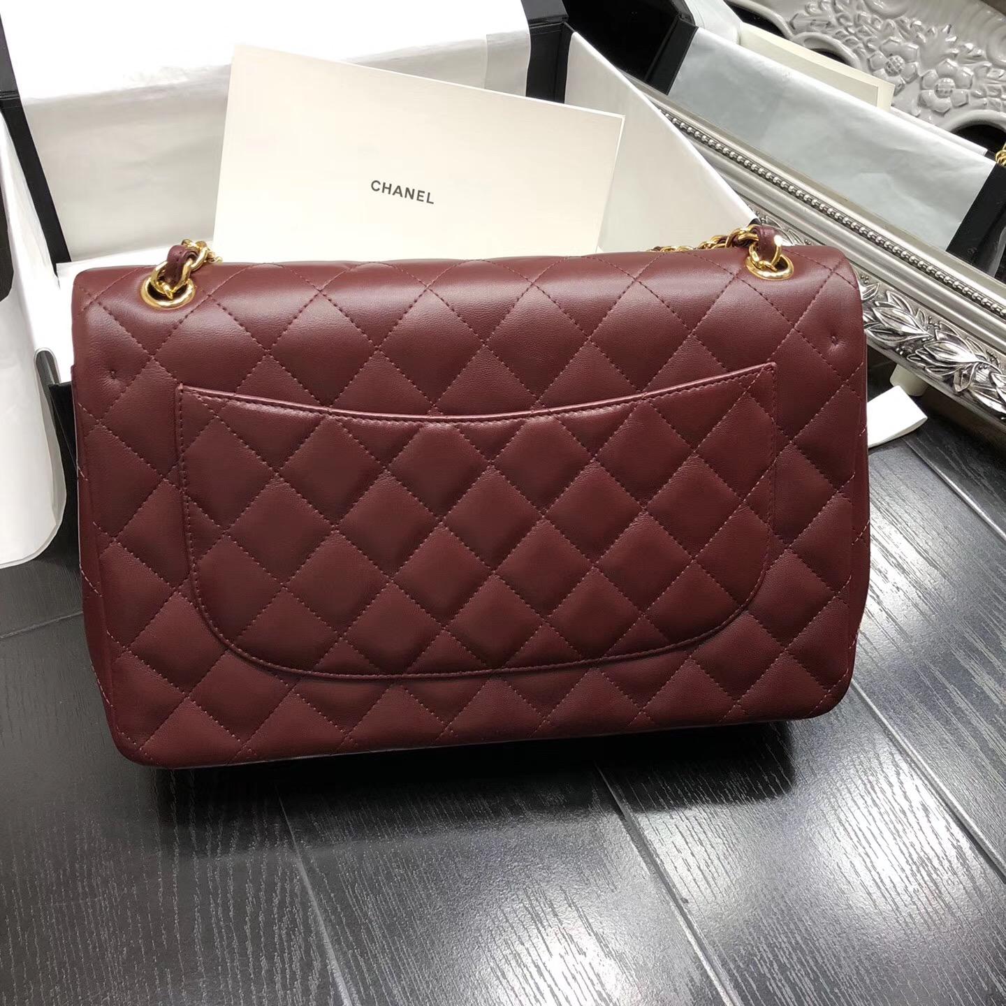 Chane. Classic Flap Bag A58600大號經典口蓋包 酒红色小羊皮