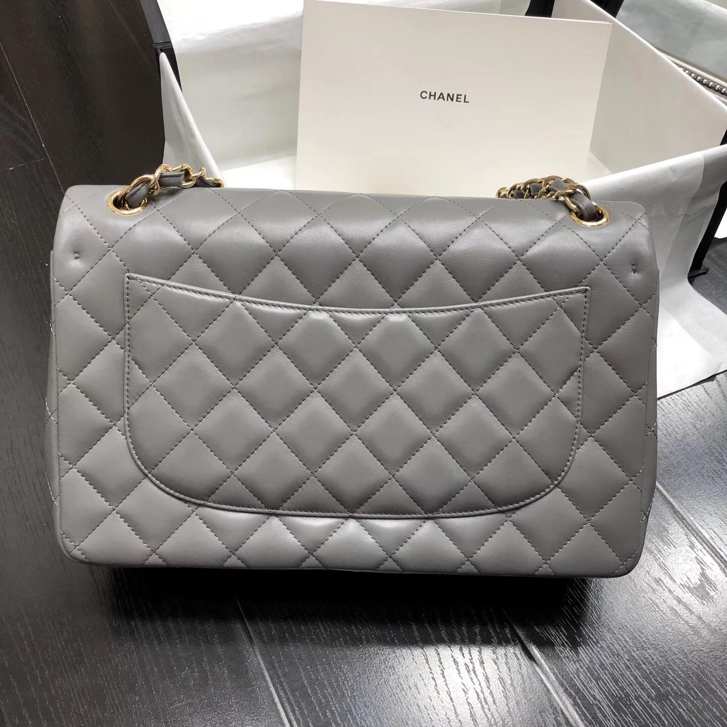 Chane. Classic Flap Bag A58600 大號經典口蓋包 灰色小羊皮