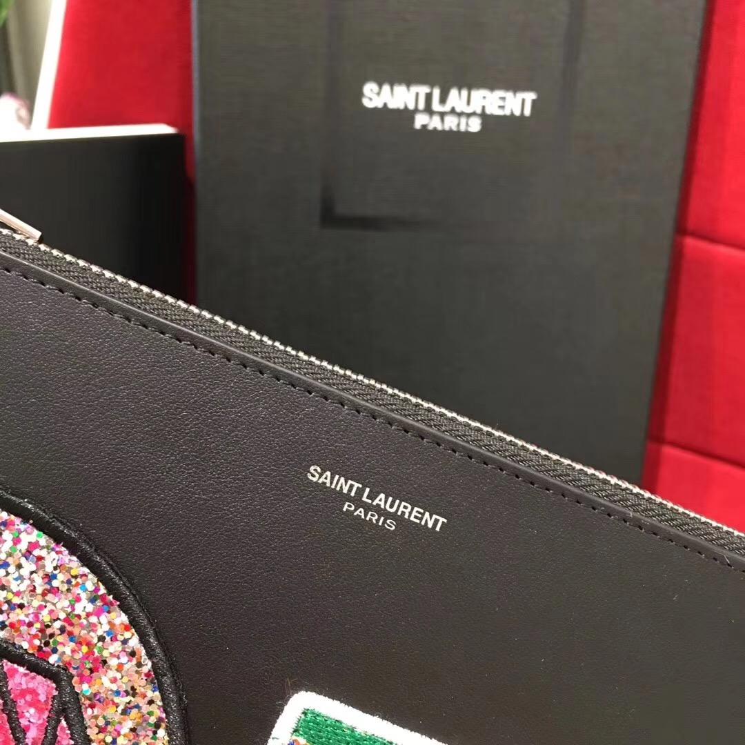 Saint Laurent 徽章拉鏈手包 鉆石卡包 鯊魚頭卡包兼零錢夾