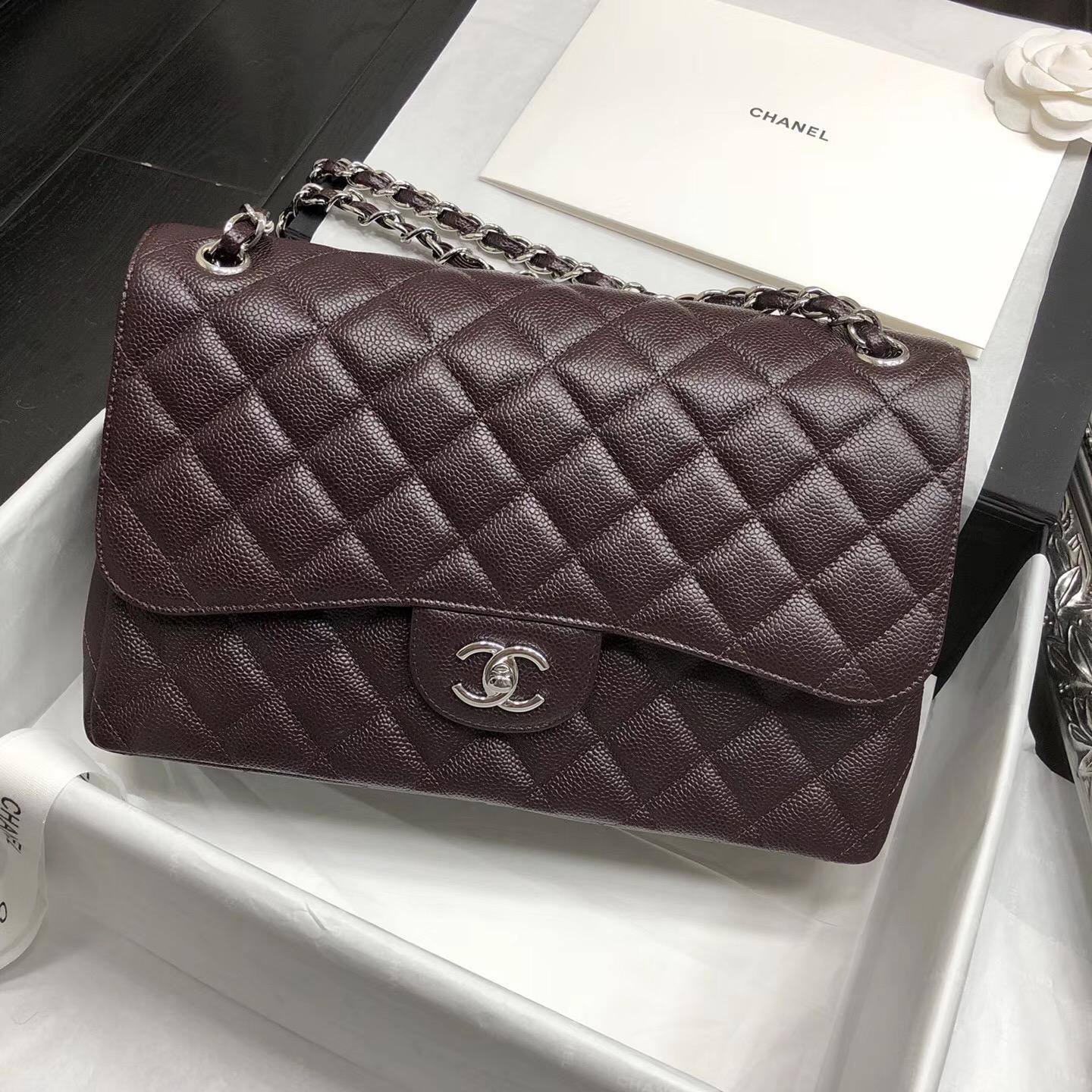 Chane.' Classic Flap Bag A58600大號口蓋包 深啡色顆粒小牛皮