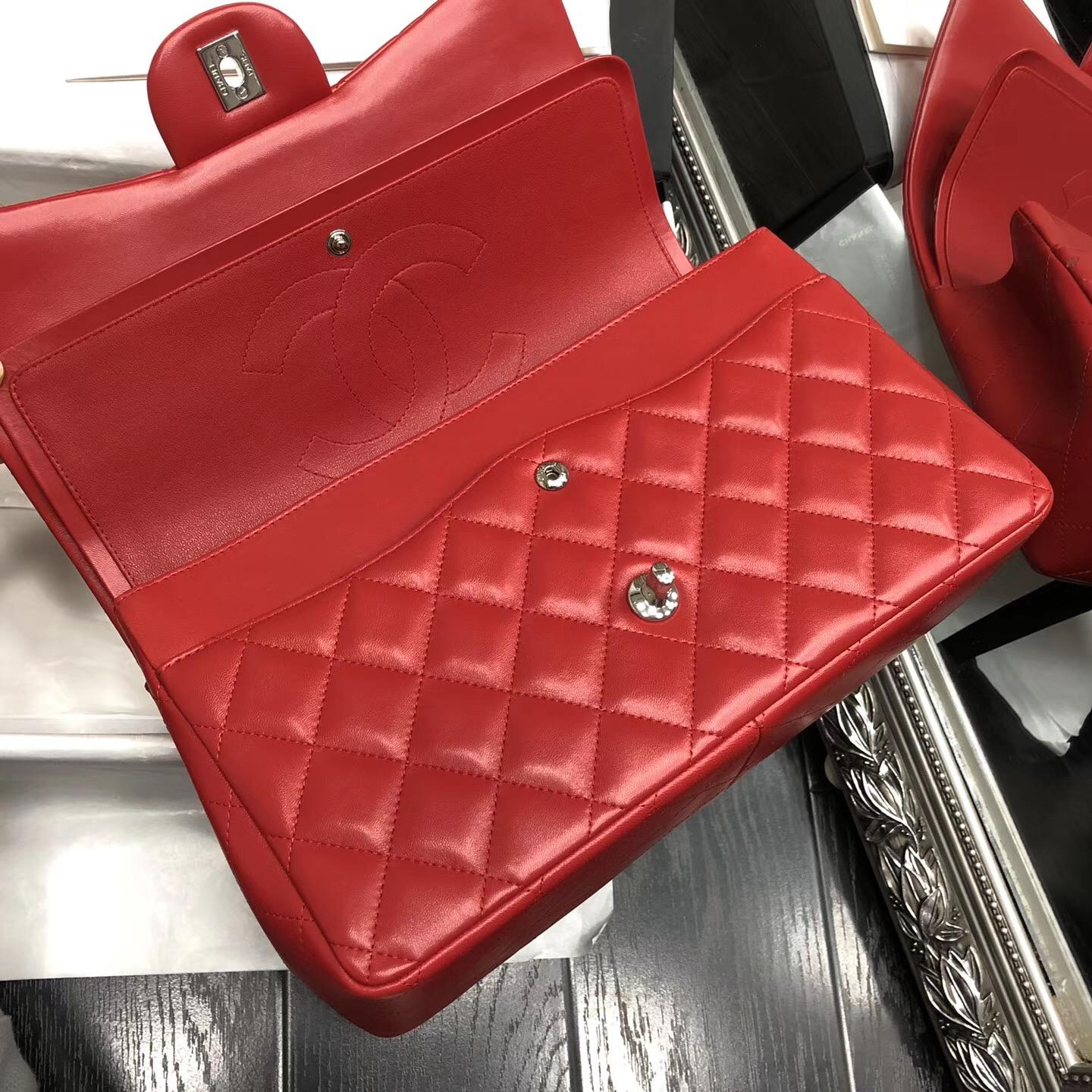 Chane. Classic Flap Bag A58600大號經典口蓋包 红色小羊皮金色