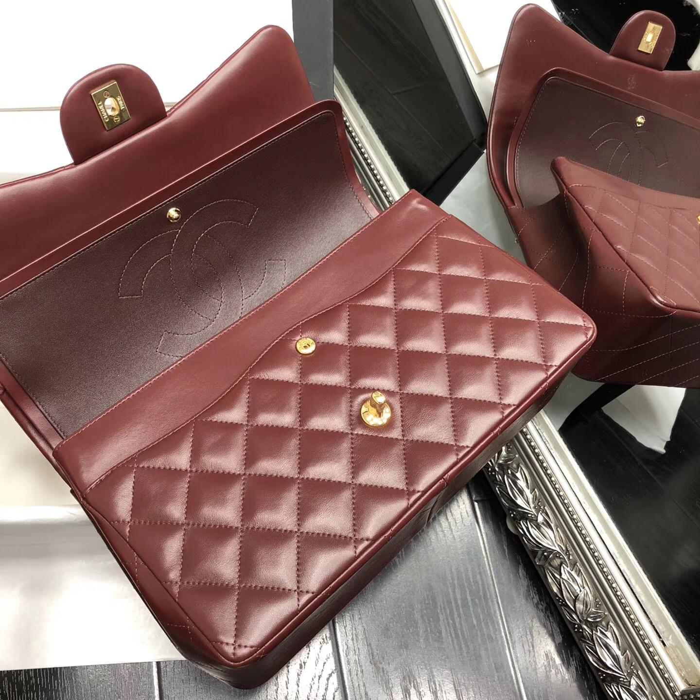 Chane. Classic Flap Bag A58600大號經典口蓋包 酒红色小羊皮