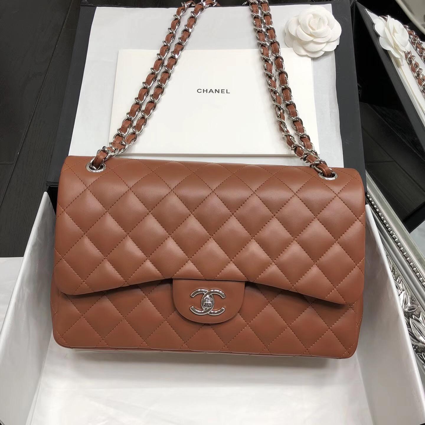 Chane. Classic Flap Bag A58600大號經典口蓋包 焦糖色小羊皮金色