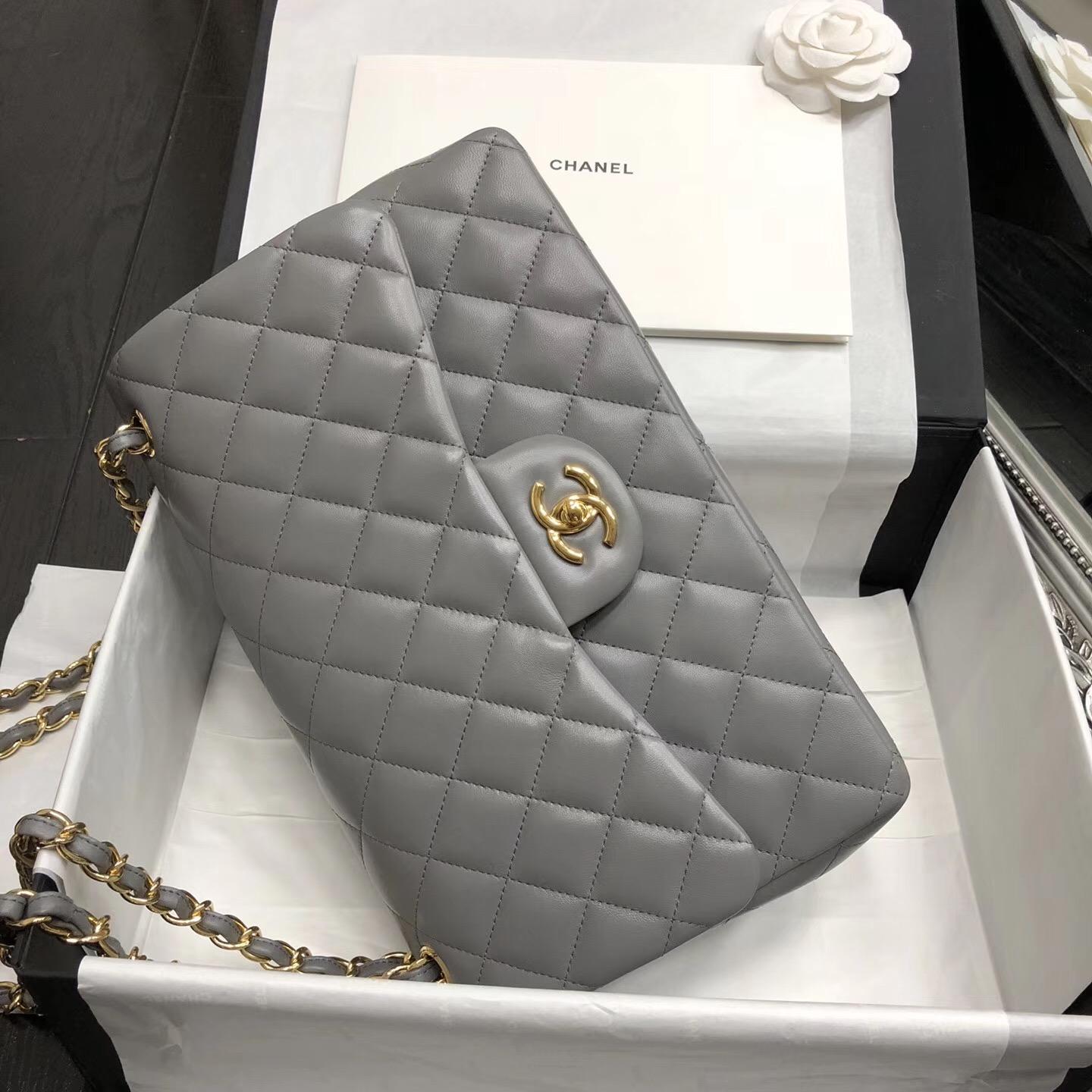 Chane. Classic Flap Bag A58600 大號經典口蓋包 灰色小羊皮