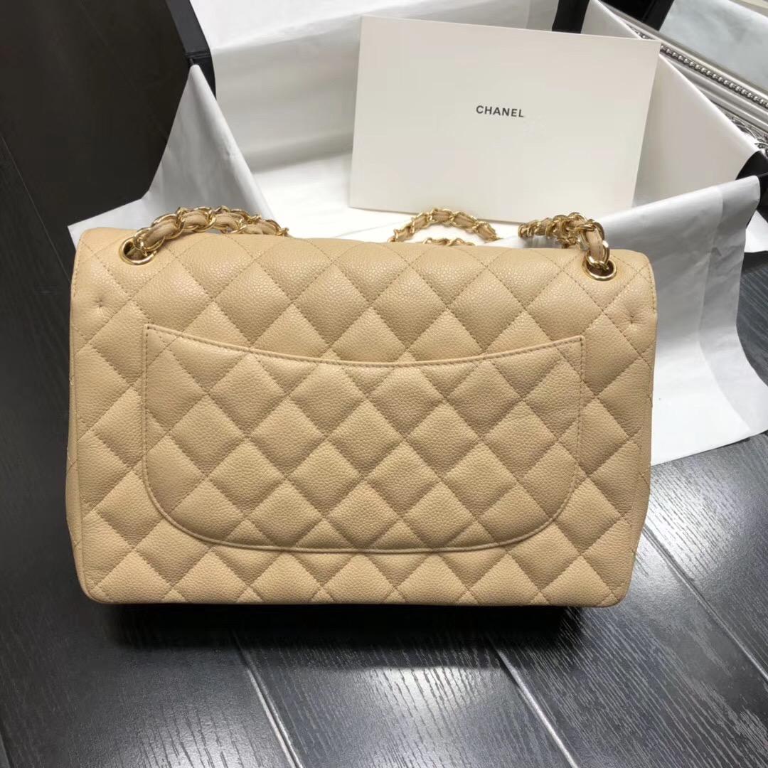 Chane.' Classic Flap Bag A58600大號口蓋包 杏色顆粒小牛皮