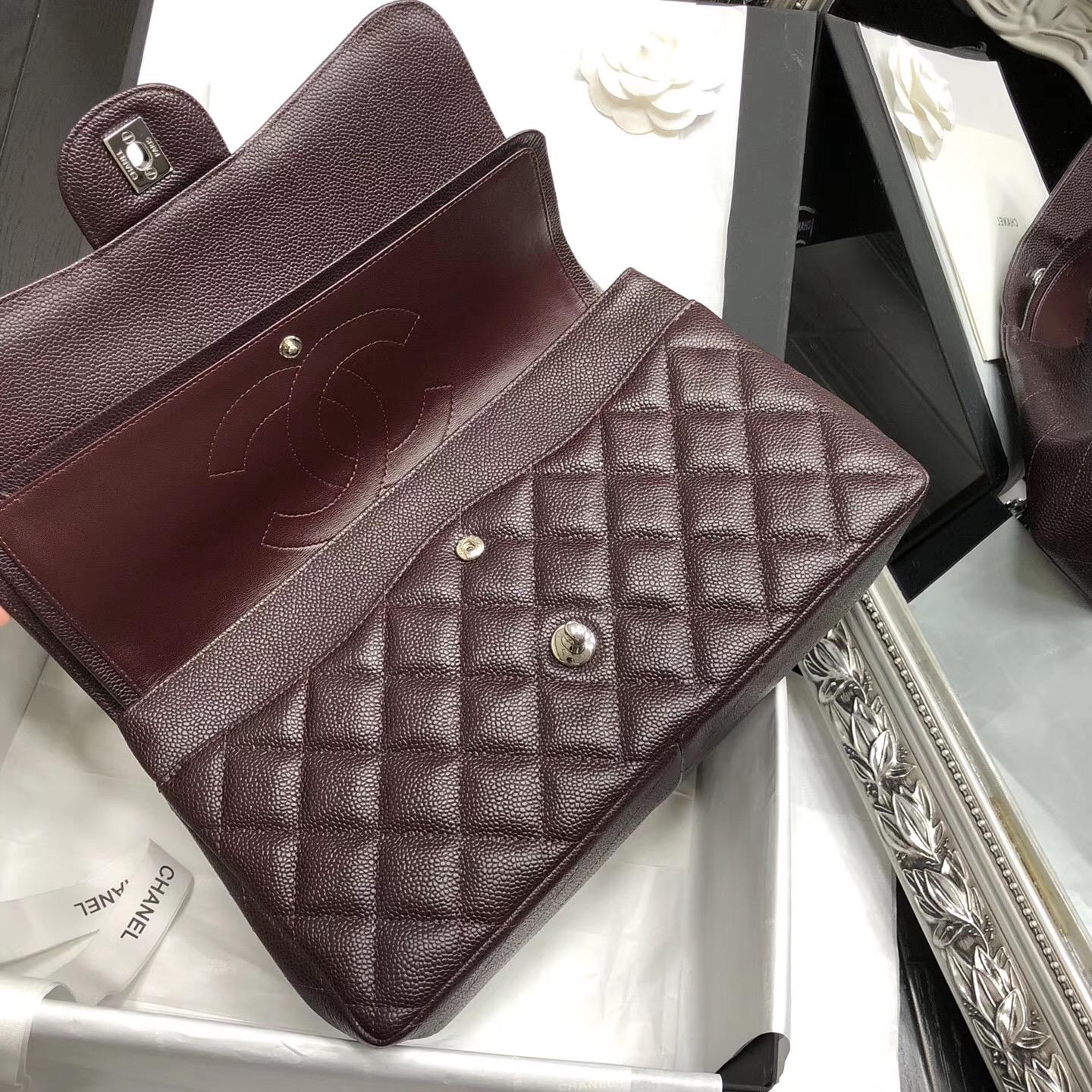 Chane.' Classic Flap Bag A58600大號口蓋包 深啡色顆粒小牛皮