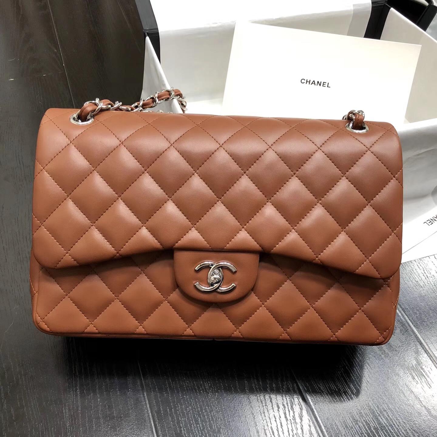 Chane. Classic Flap Bag A58600大號經典口蓋包 焦糖色小羊皮金色