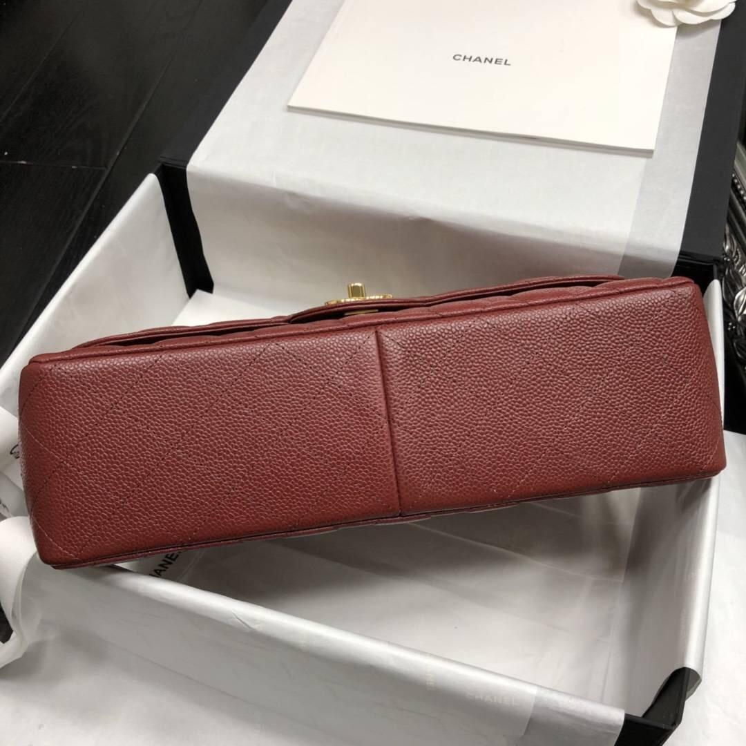 Chane.' Classic Flap Bag A58600大號口蓋包 酒紅色顆粒小牛皮