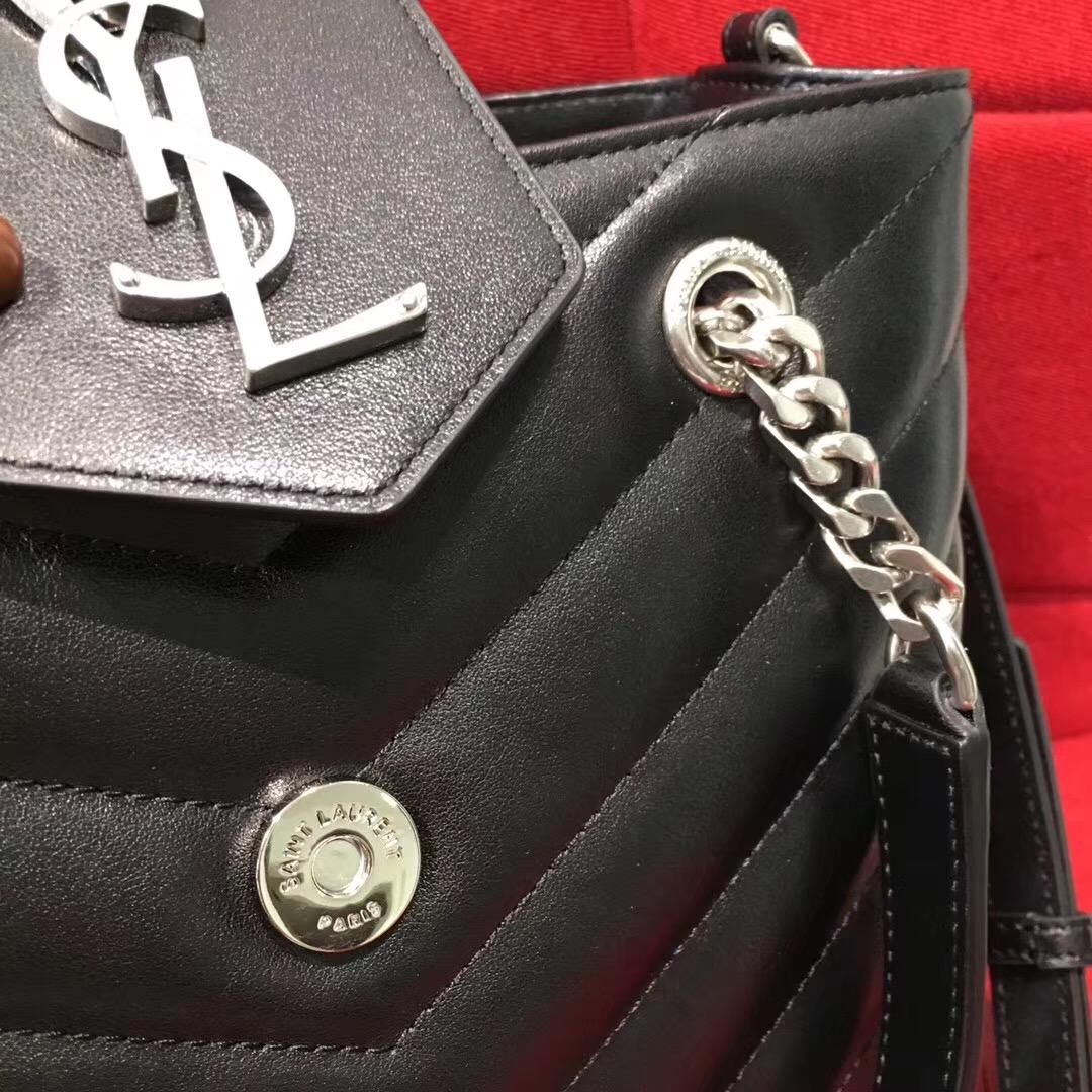 Saint Laurent 小號LOULOU MONOGRAM黑色Y形絎縫真皮購物袋 链条包