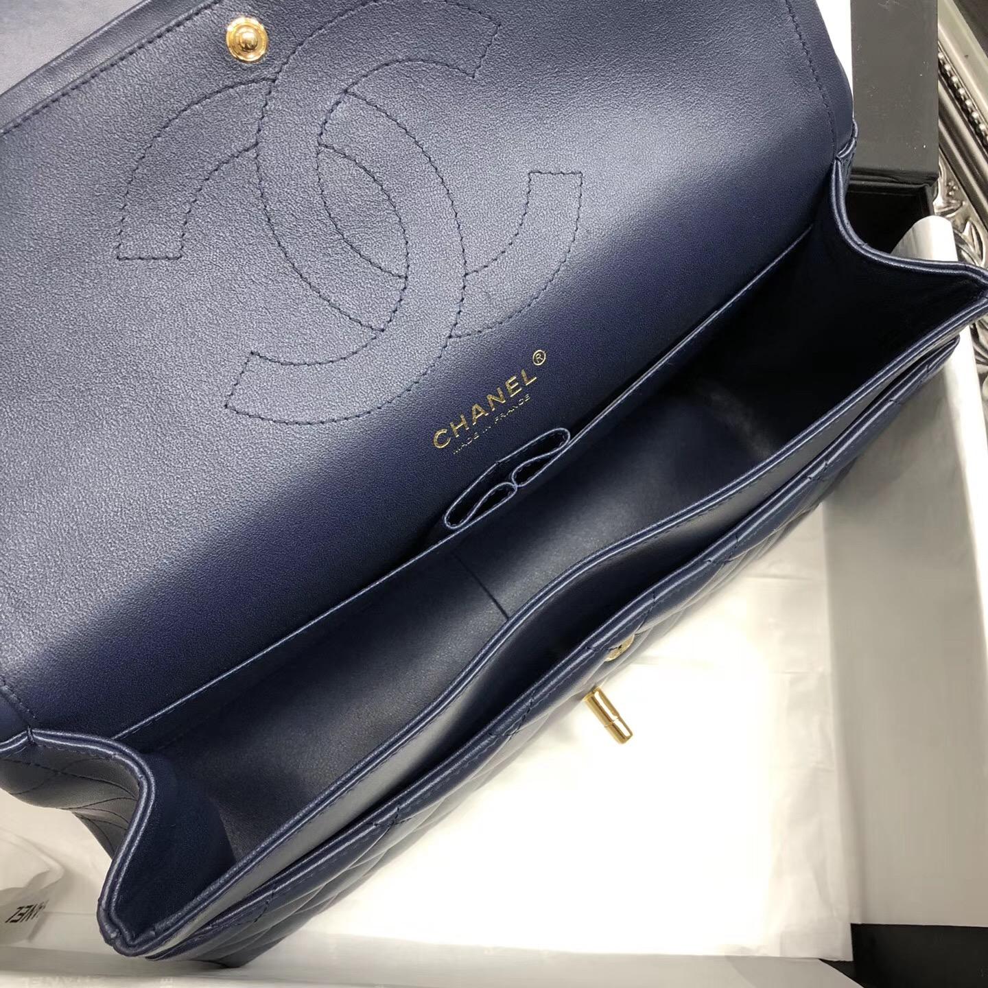 Chane. Classic Flap Bag A58600大號經典口蓋包 海軍藍色小羊皮