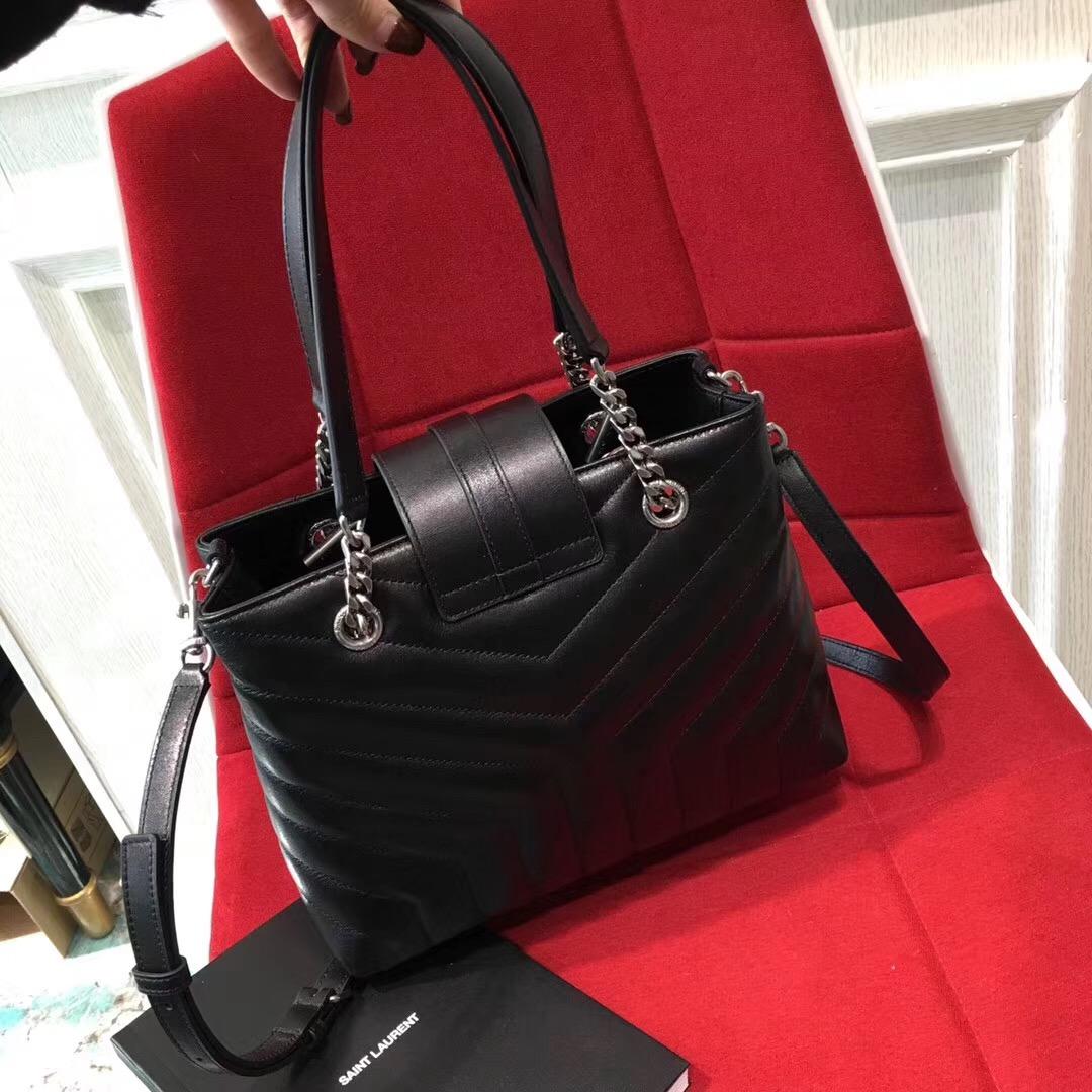 Saint Laurent 小號LOULOU MONOGRAM黑色Y形絎縫真皮購物袋 链条包