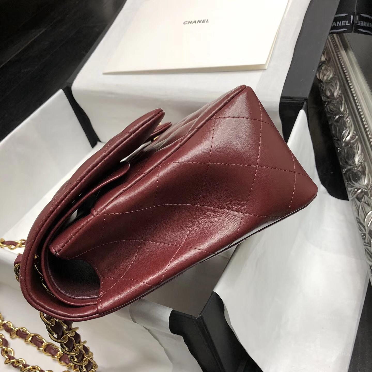 Chane. Classic Flap Bag A58600大號經典口蓋包 酒红色小羊皮