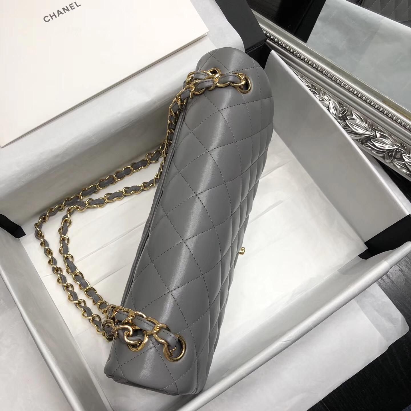 Chane. Classic Flap Bag A58600 大號經典口蓋包 灰色小羊皮