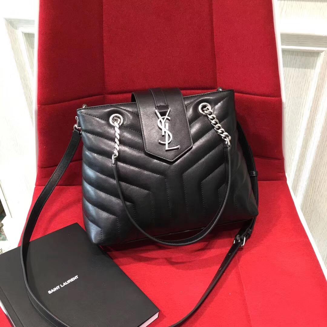 Saint Laurent 小號LOULOU MONOGRAM黑色Y形絎縫真皮購物袋 链条包