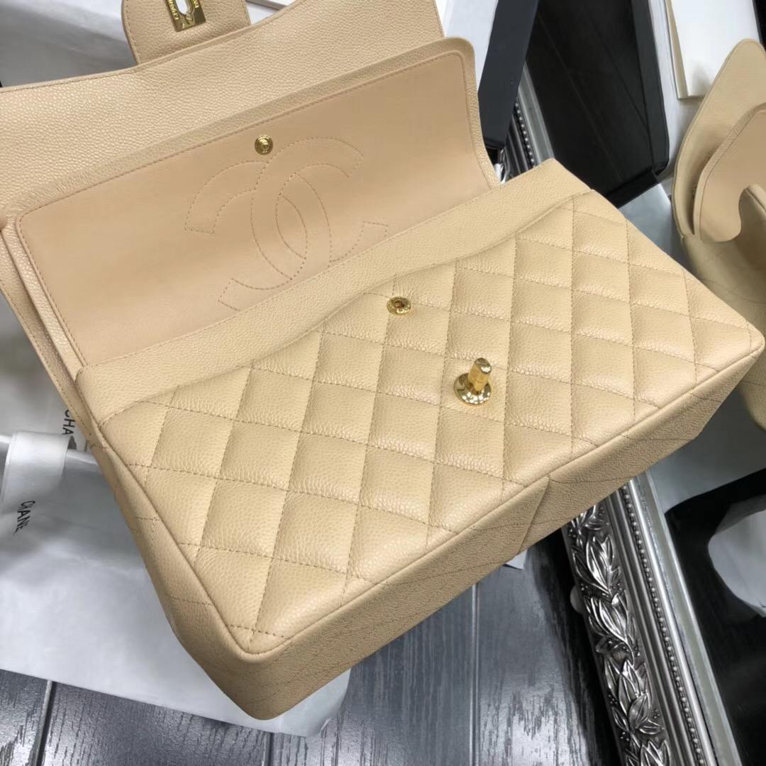 Chane.' Classic Flap Bag A58600大號口蓋包 杏色顆粒小牛皮