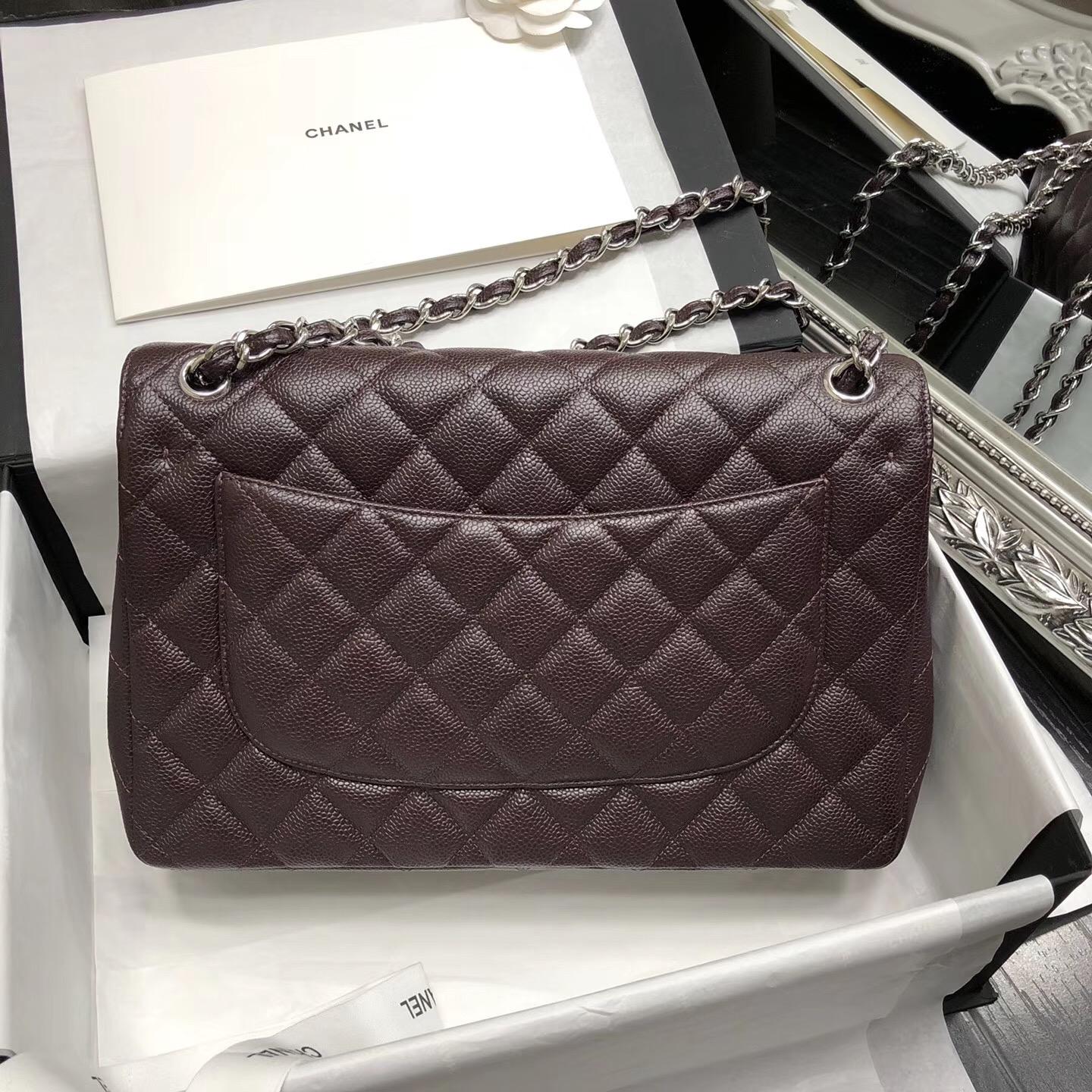 Chane.' Classic Flap Bag A58600大號口蓋包 深啡色顆粒小牛皮