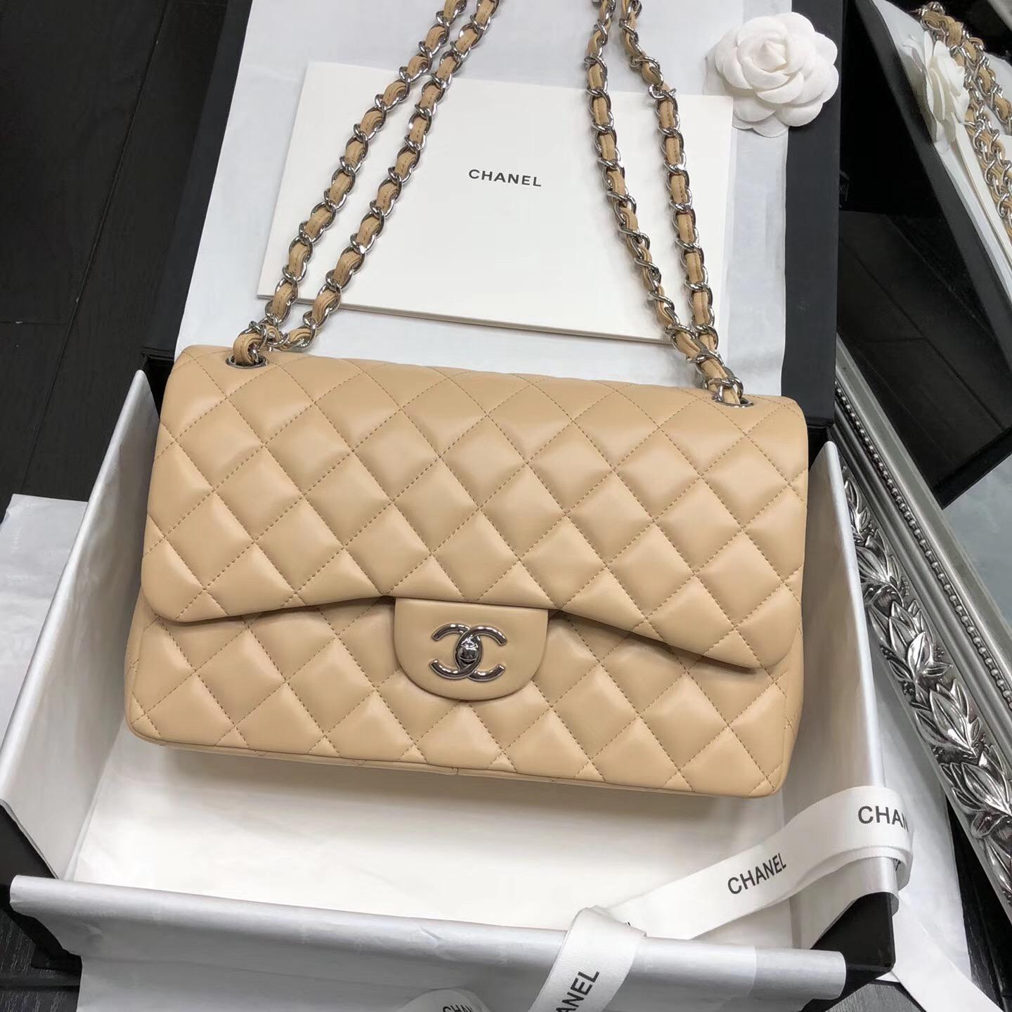 Chane. Classic Flap Bag A58600大號經典口蓋包 杏色小羊皮