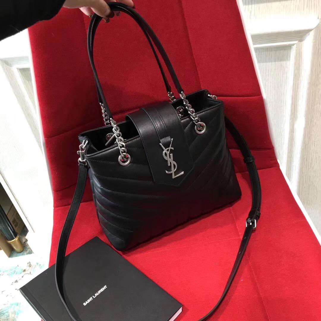 Saint Laurent 小號LOULOU MONOGRAM黑色Y形絎縫真皮購物袋 链条包