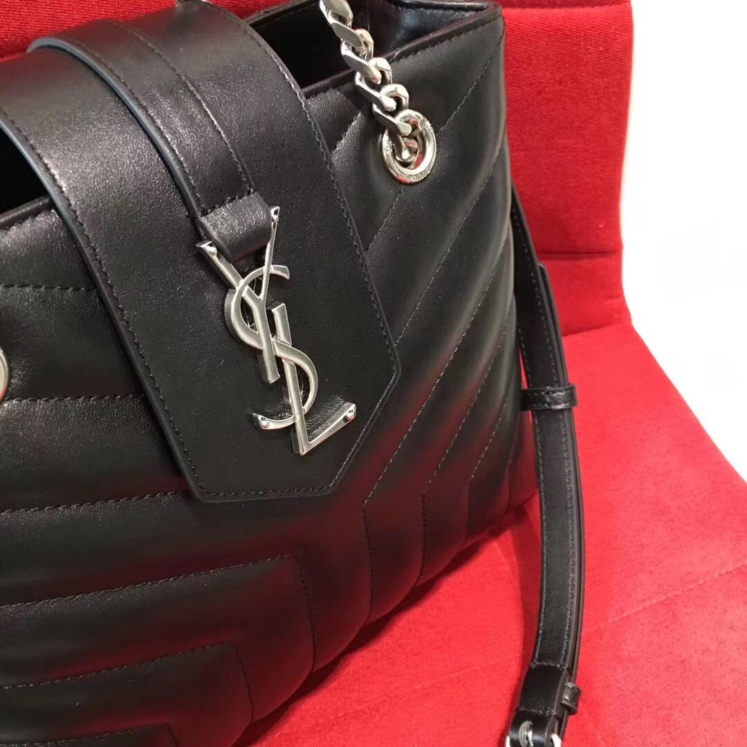 Saint Laurent 小號LOULOU MONOGRAM黑色Y形絎縫真皮購物袋 链条包